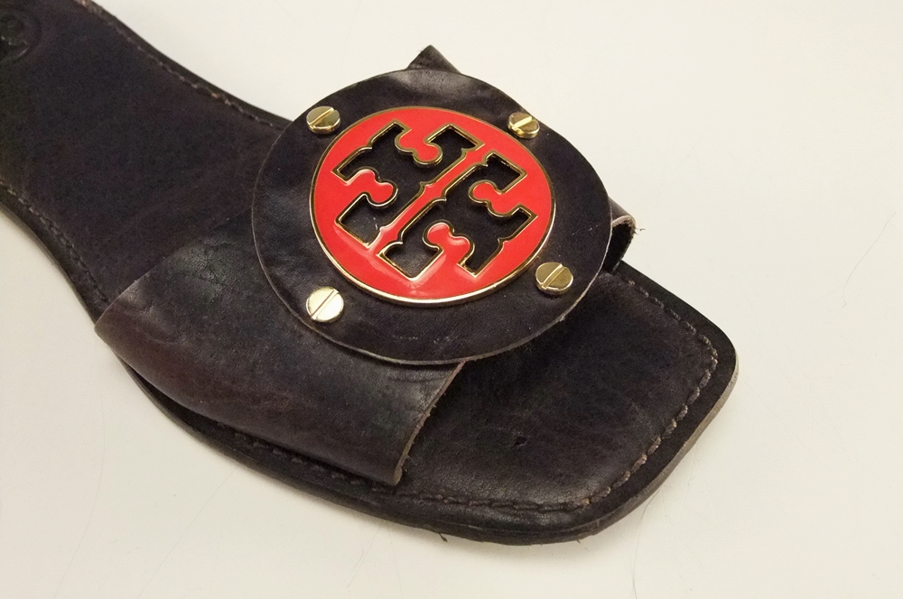 Pair of Tory Burch Leather Gaby Slides in Coconut