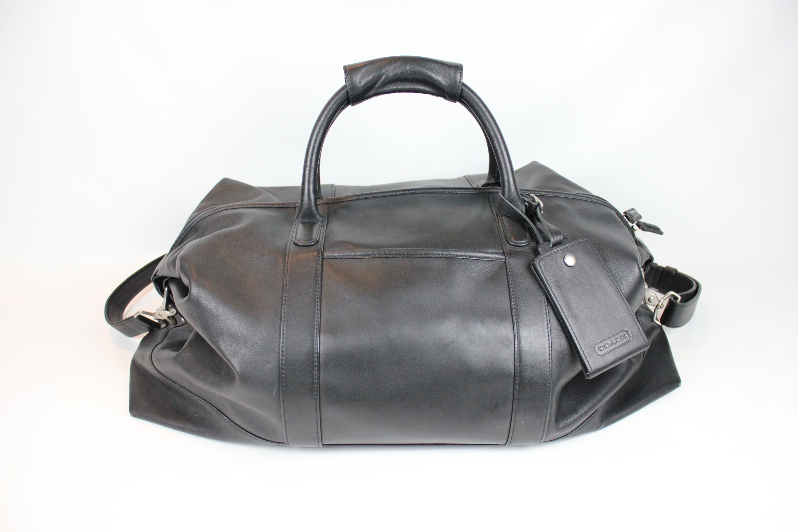 Men's Coach Black Leather Duffle Travel Bag