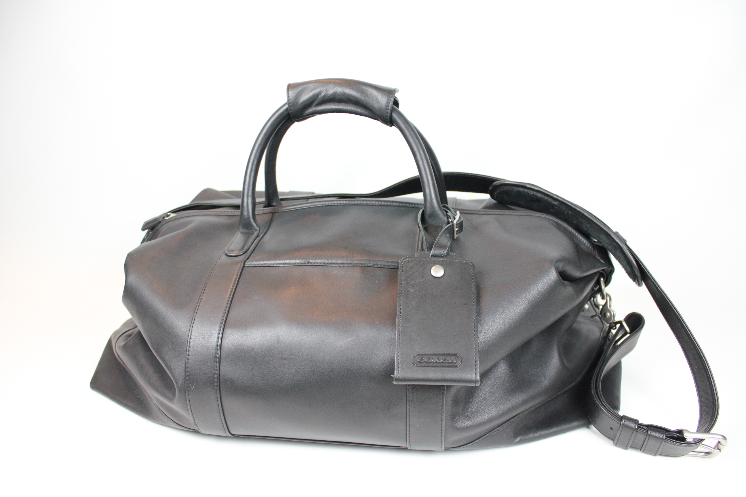 Men's Coach Black Leather Duffle Travel Bag