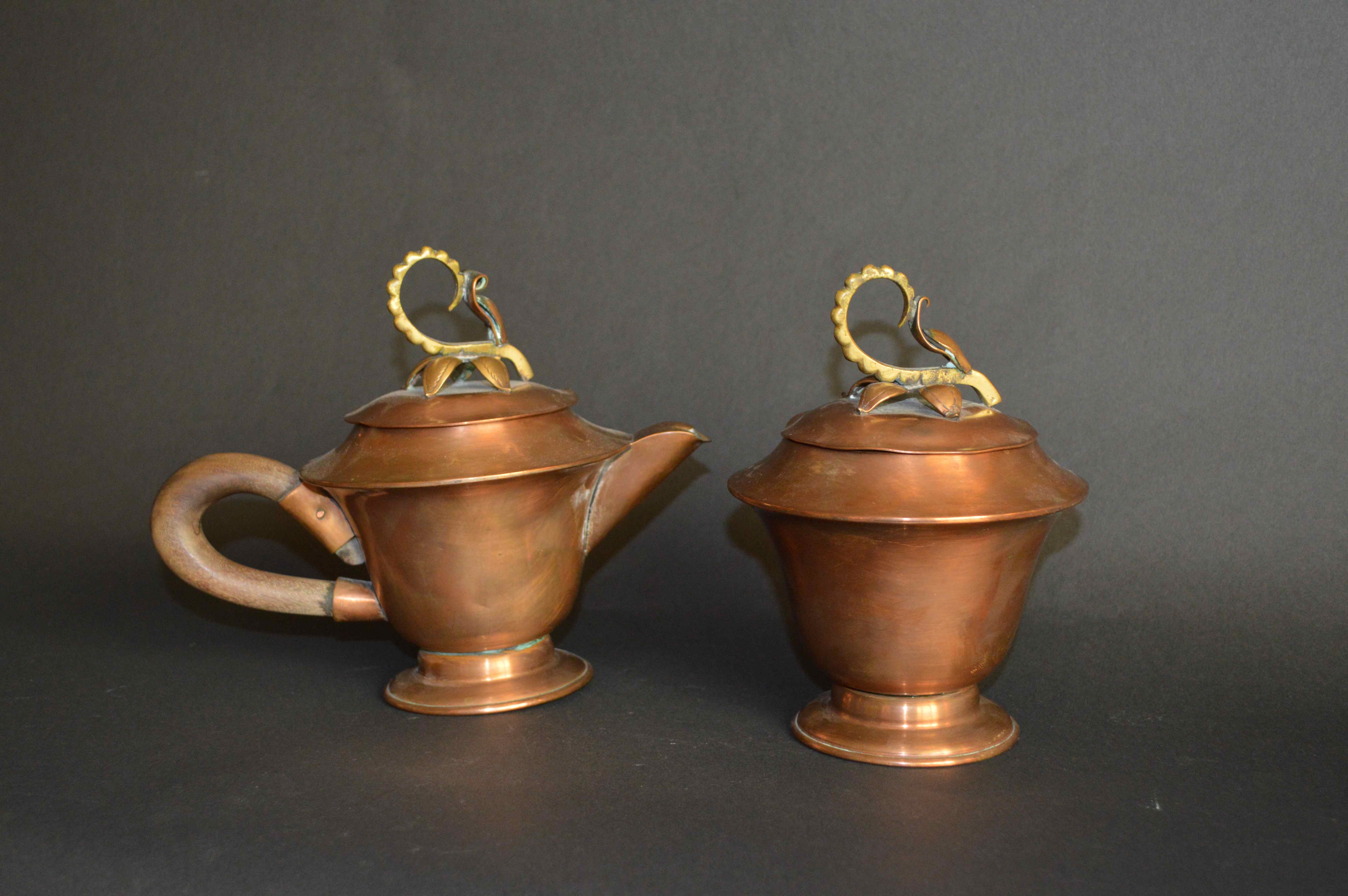 Modern Copper Cream & Sugar Set Made in Mexico by J. Jimenez 
