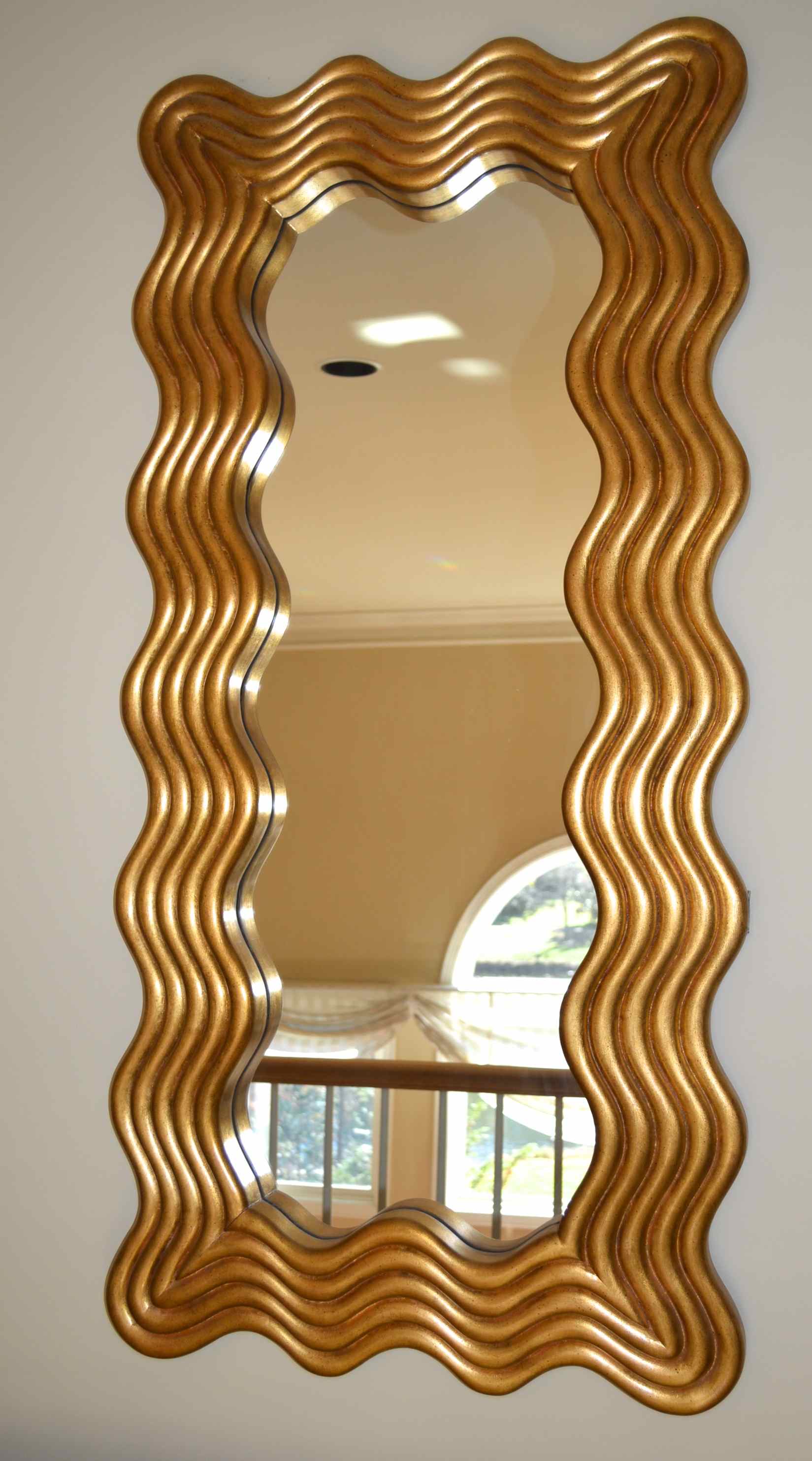 Contemporary Style "Wave" Mirror in Antique Gold Finish