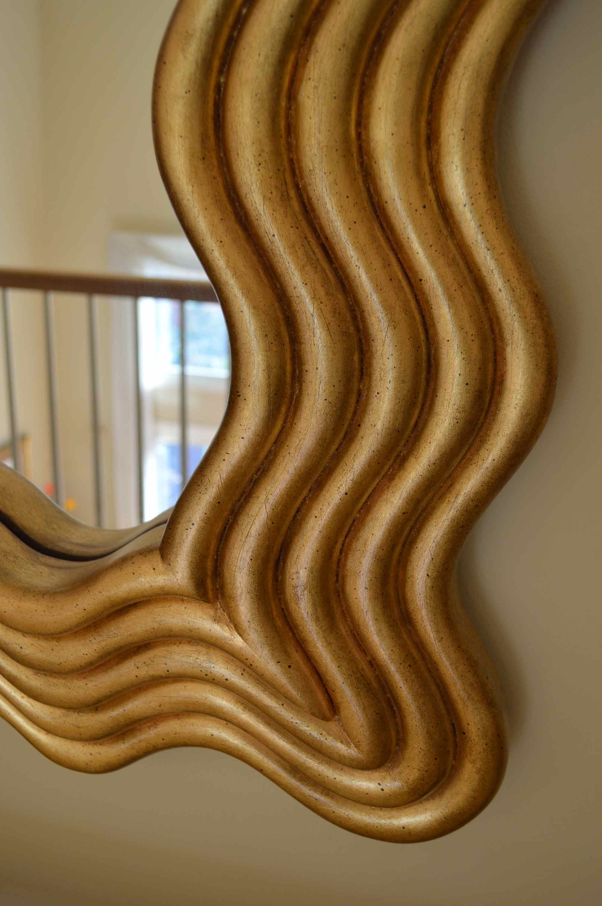 Contemporary Style "Wave" Mirror in Antique Gold Finish