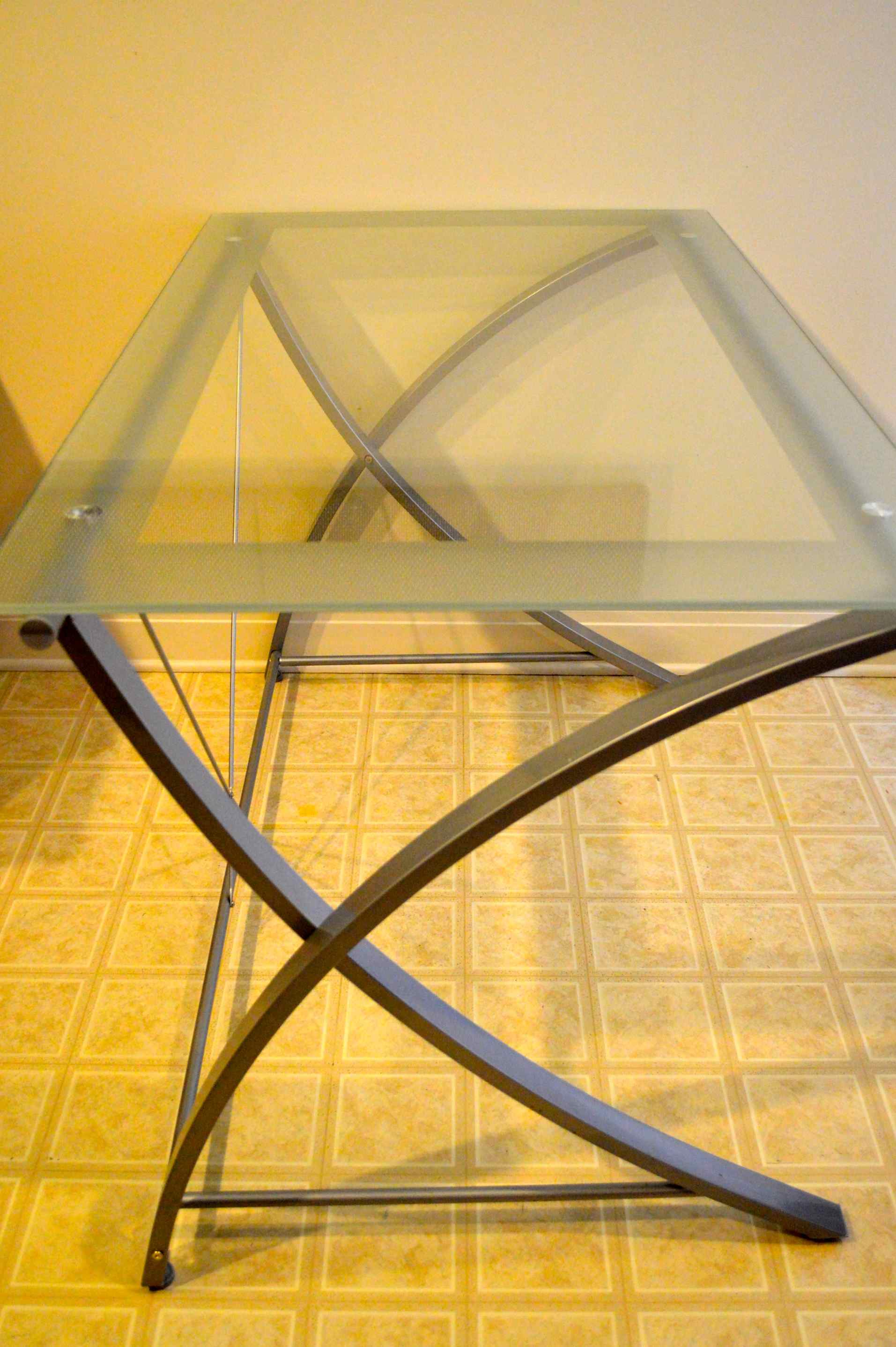 Contemporary Glass-Top Desk on Silver Metal Base