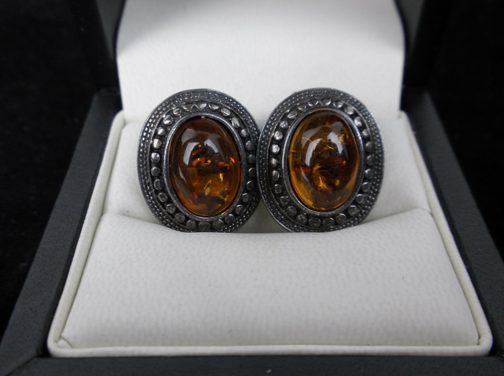 Amber & Silver Earrings Plus Amber Stone