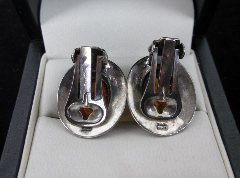 Amber & Silver Earrings Plus Amber Stone