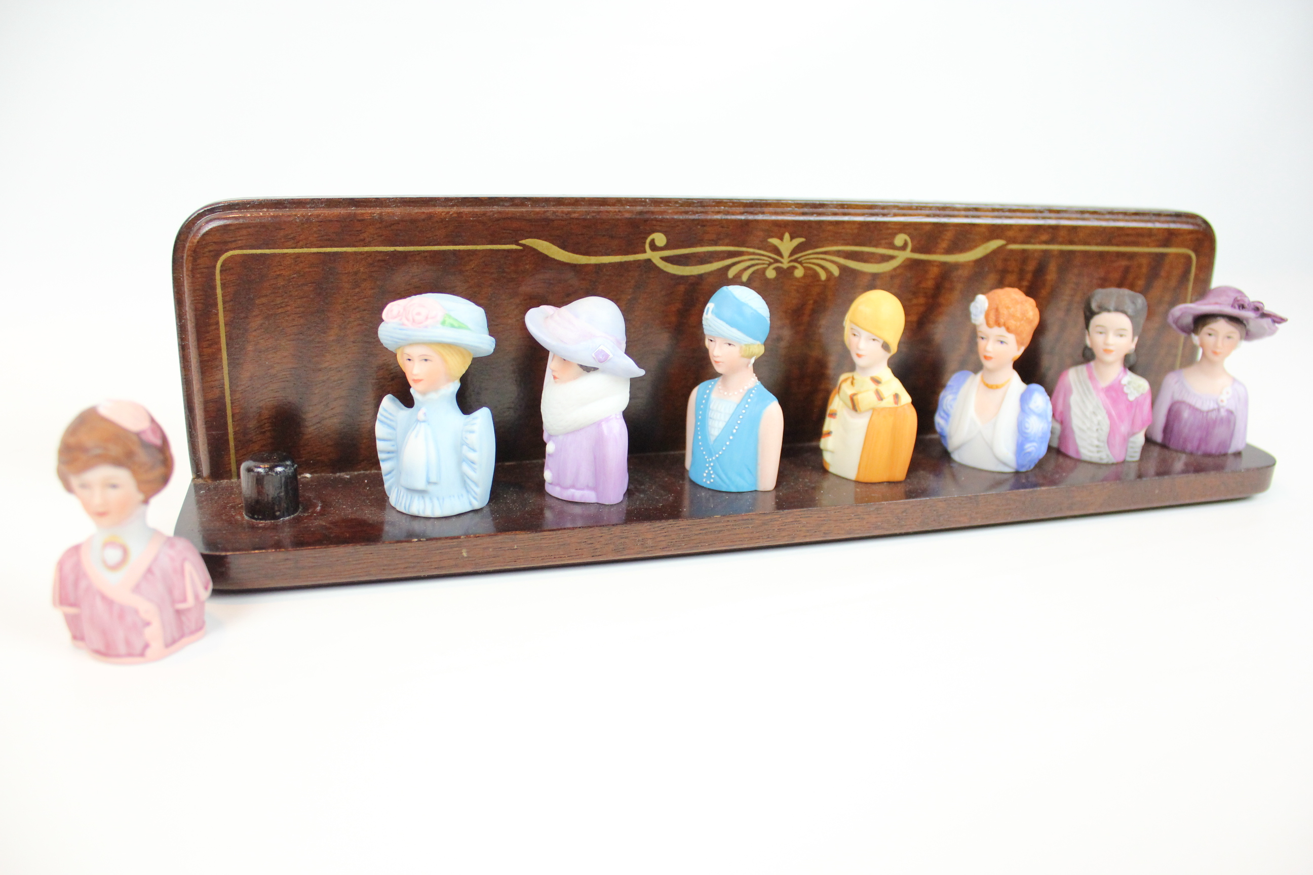 Avon American Fashion Porcelain Thimbles Collection & Display Rack EBTH