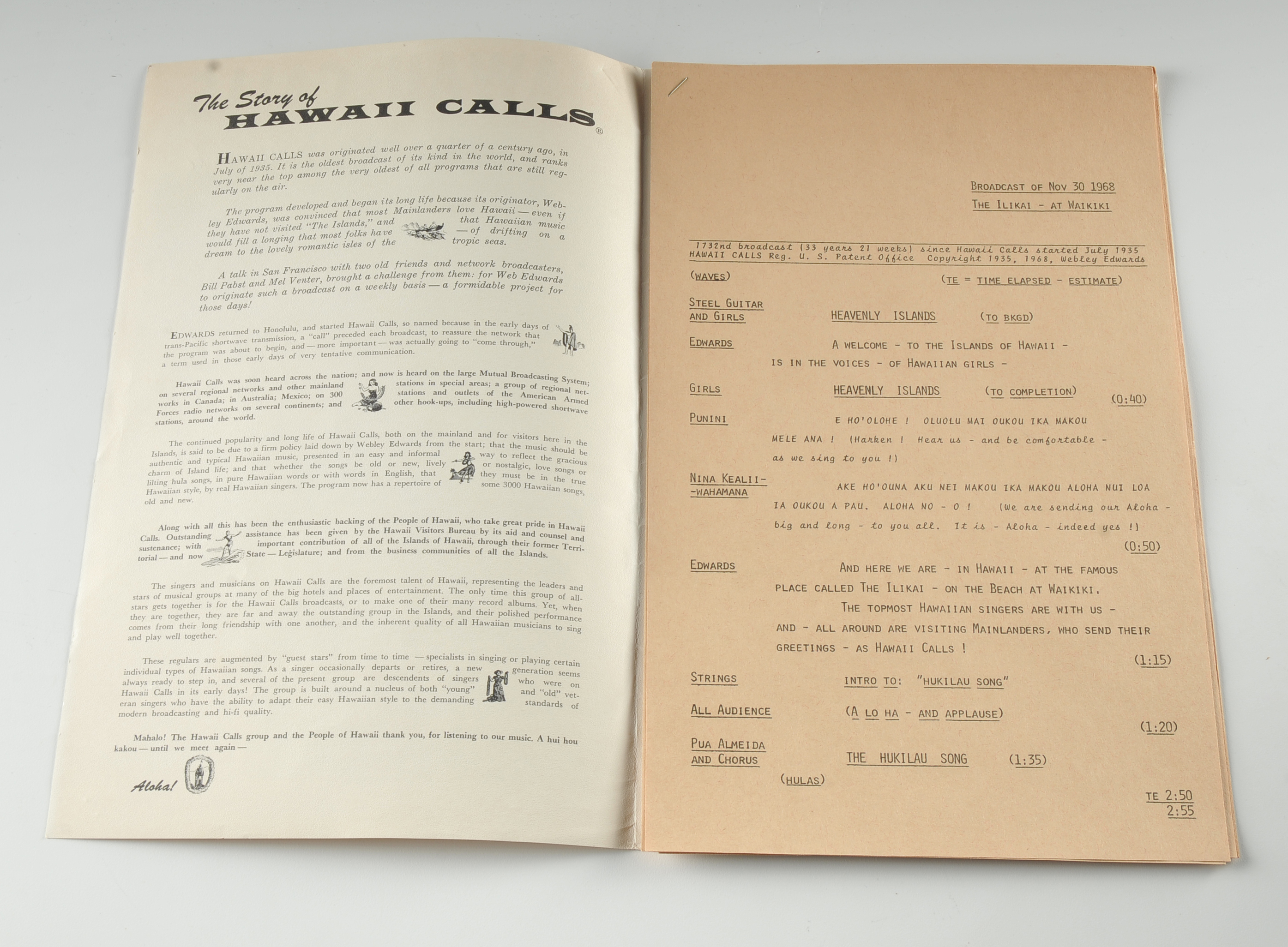 Hawaii Calls Personal Script Signed by Merley Edwards