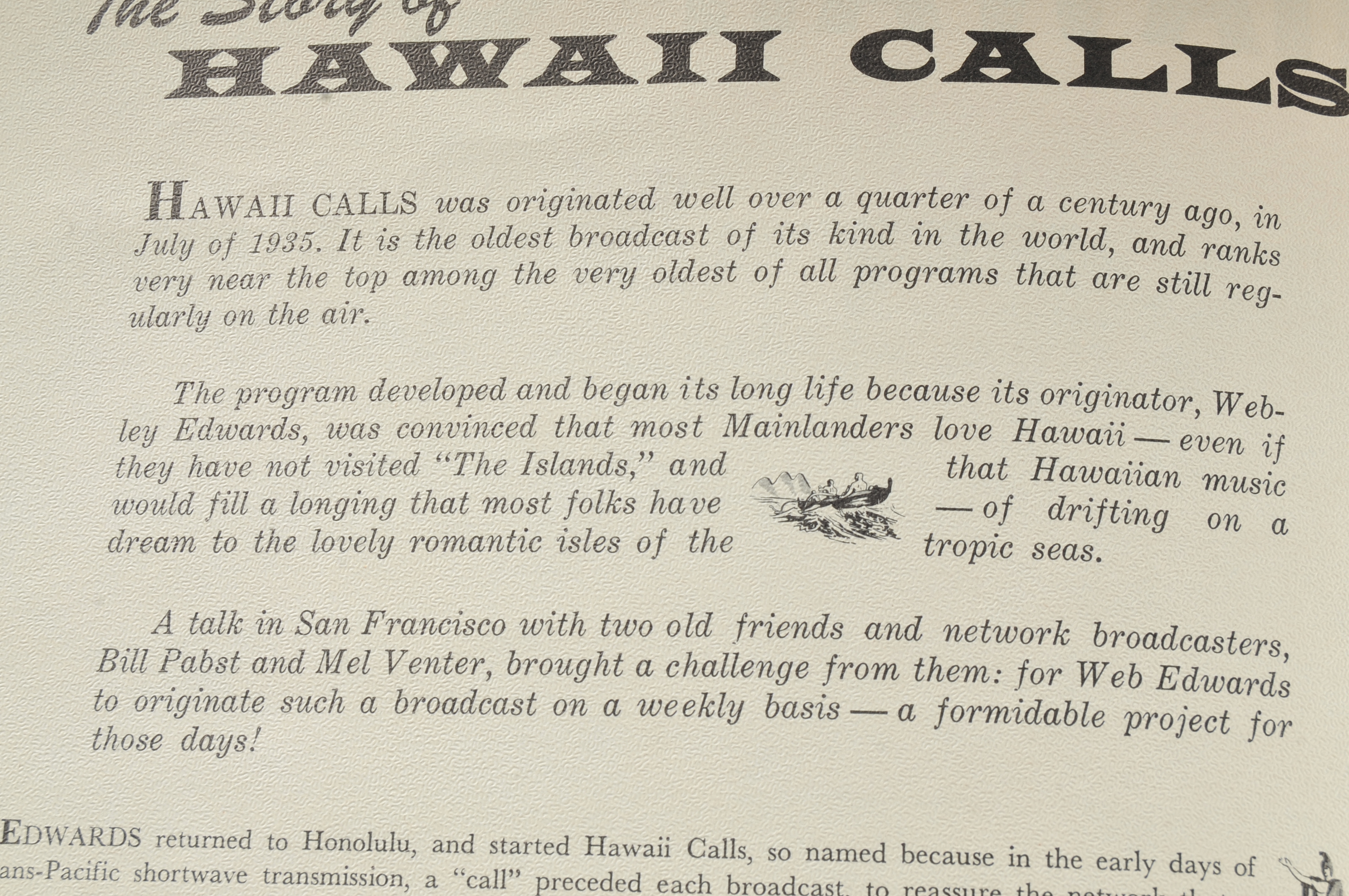 Hawaii Calls Personal Script Signed by Merley Edwards