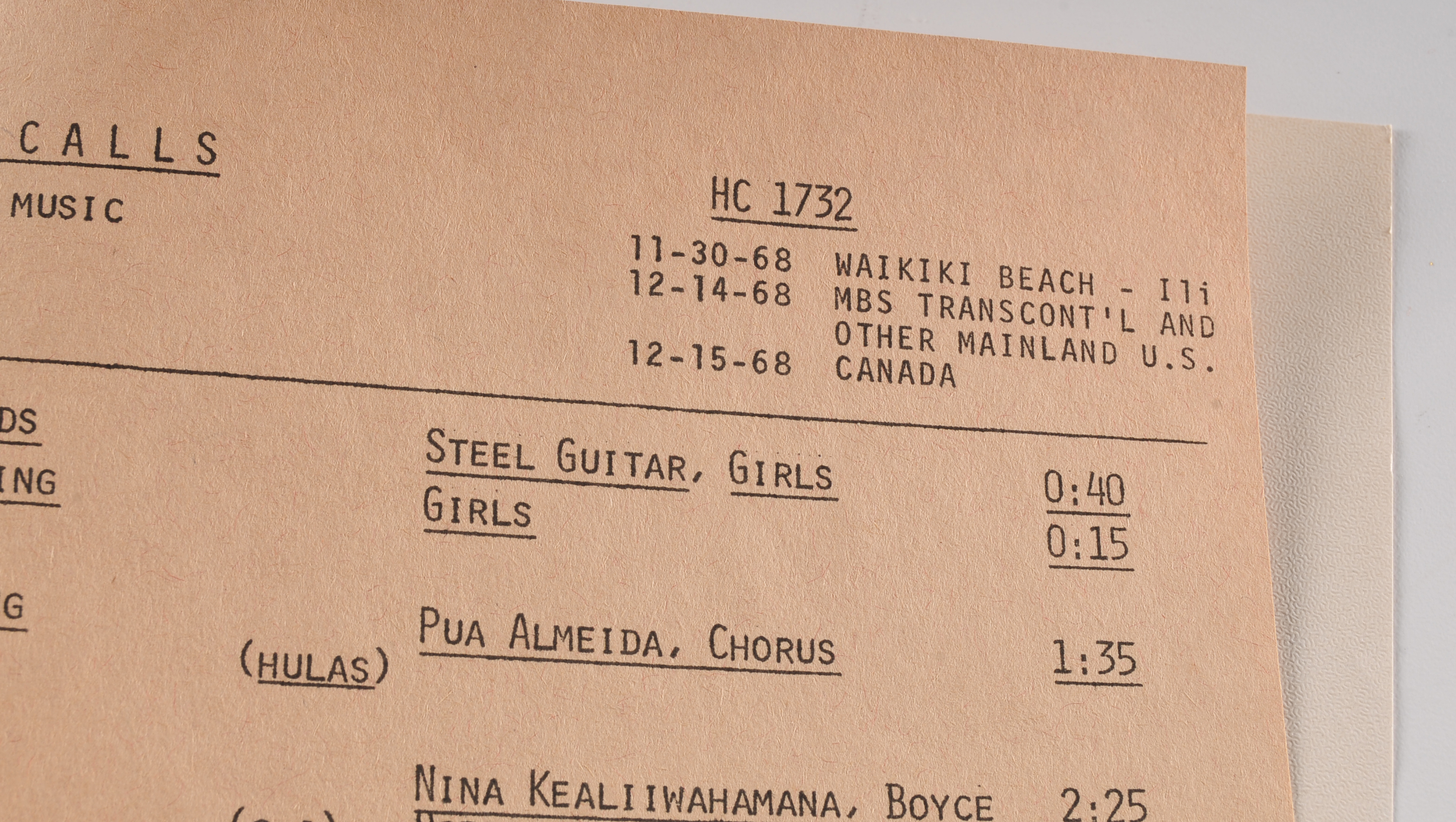 Hawaii Calls Personal Script Signed by Merley Edwards