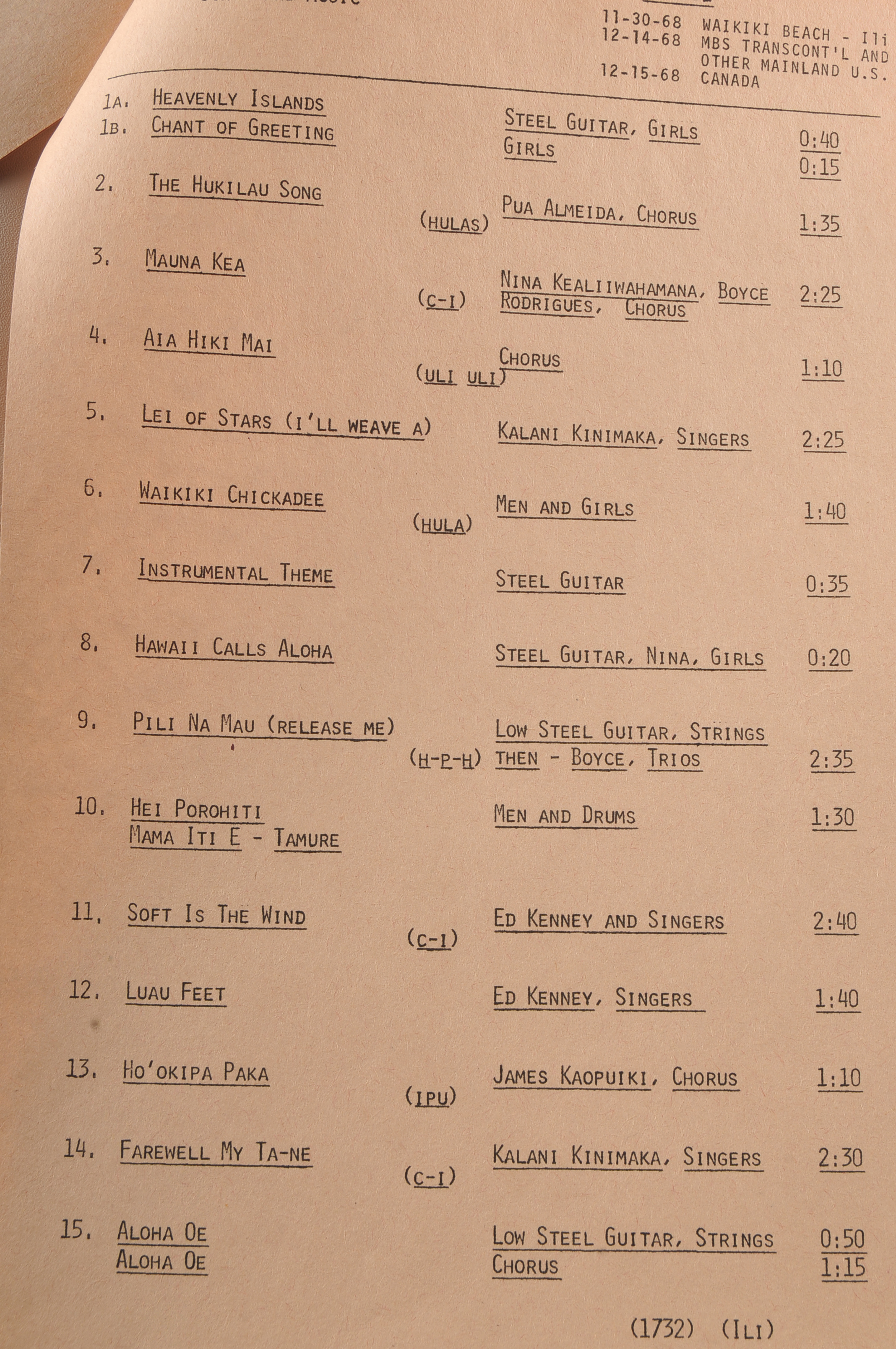 Hawaii Calls Personal Script Signed by Merley Edwards