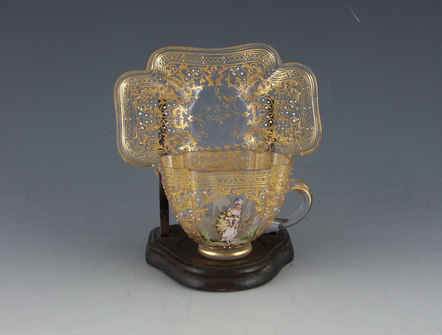 Antique Quatrefoil Glass Victorian Glass Teacup and Saucer