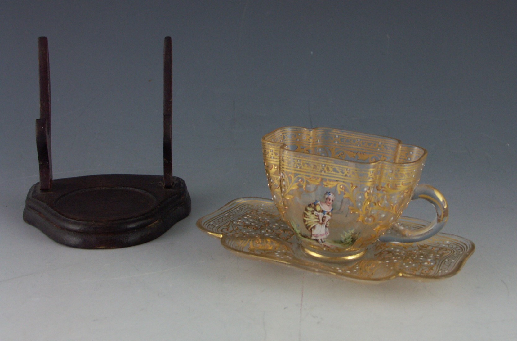 Antique Quatrefoil Glass Victorian Glass Teacup and Saucer
