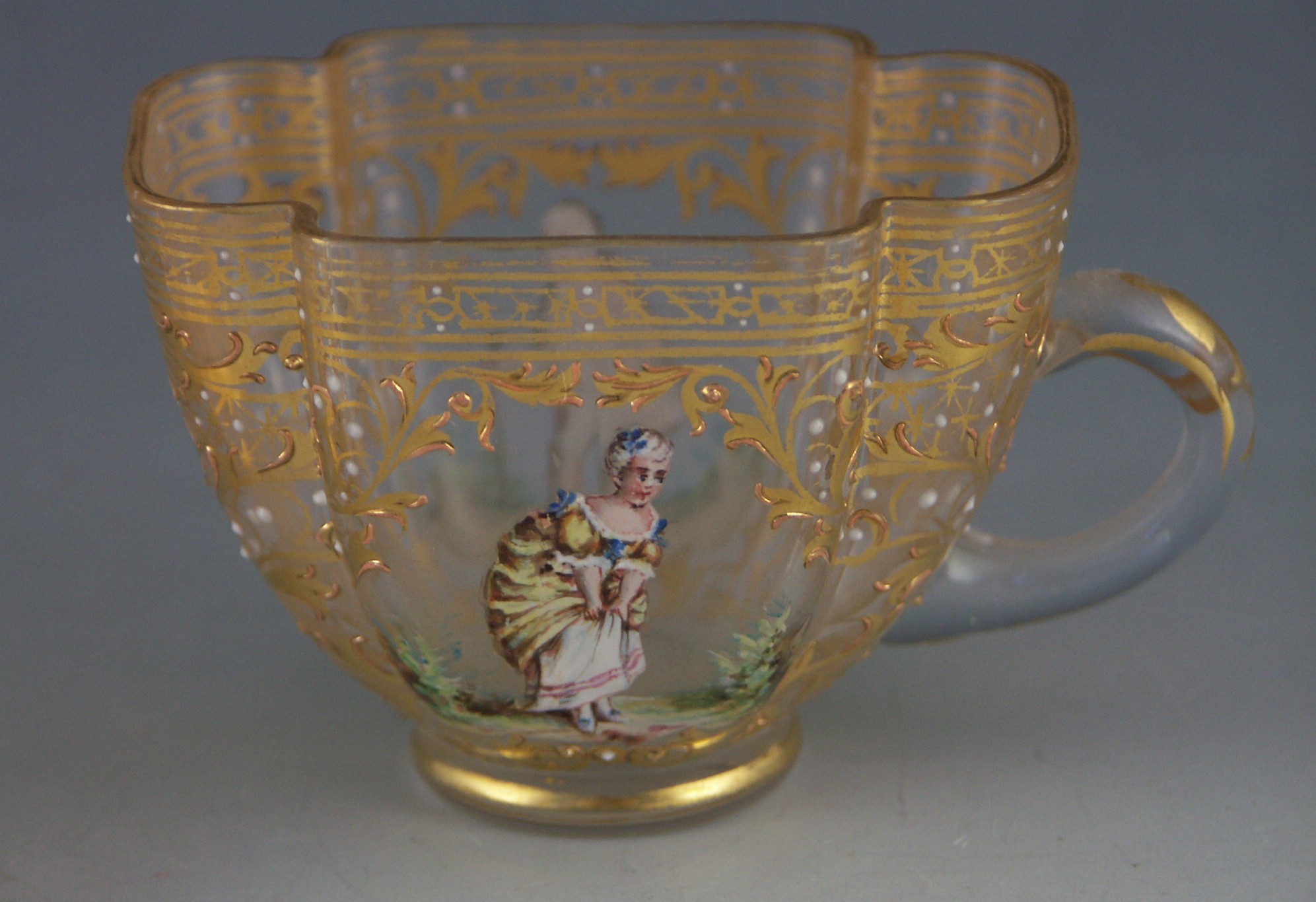 Antique Quatrefoil Glass Victorian Glass Teacup and Saucer