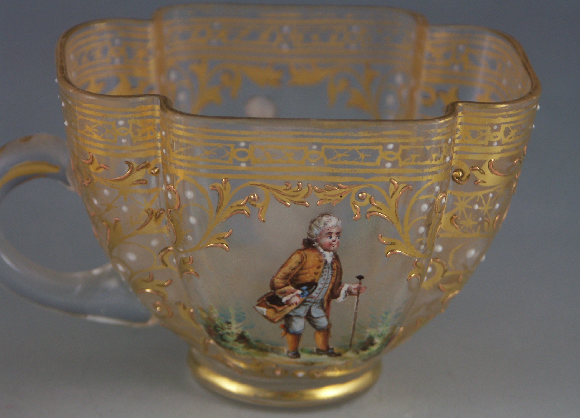 Antique Quatrefoil Glass Victorian Glass Teacup and Saucer