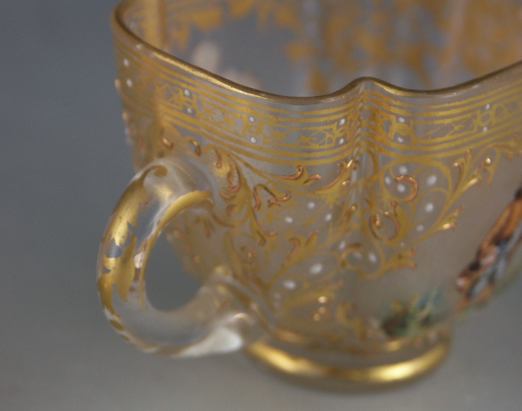 Antique Quatrefoil Glass Victorian Glass Teacup and Saucer