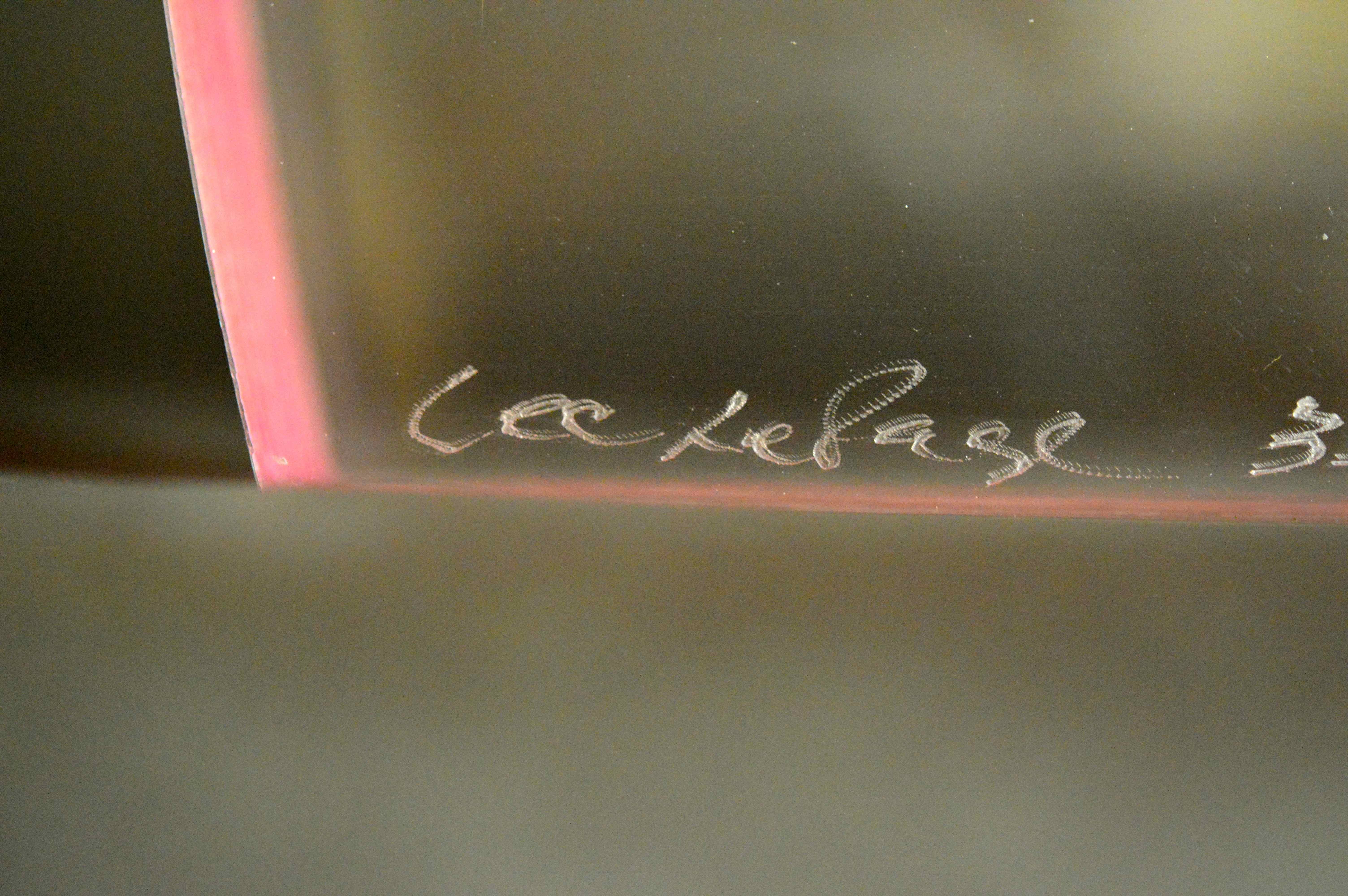 Chec LePage Lucite Candlestick Pair with Burgundy Painted Sides