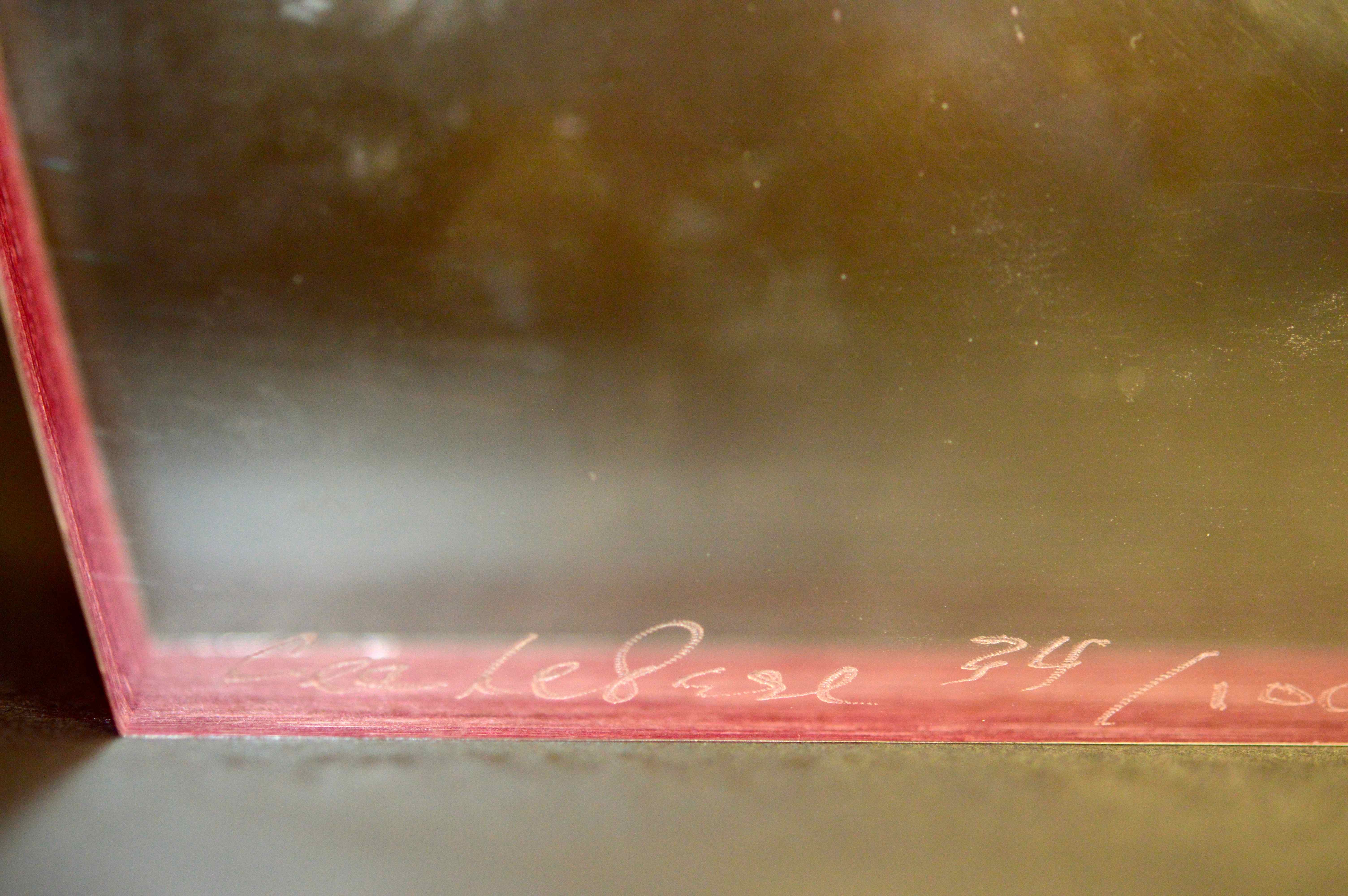 Chec LePage Lucite Candlestick Pair with Burgundy Painted Sides