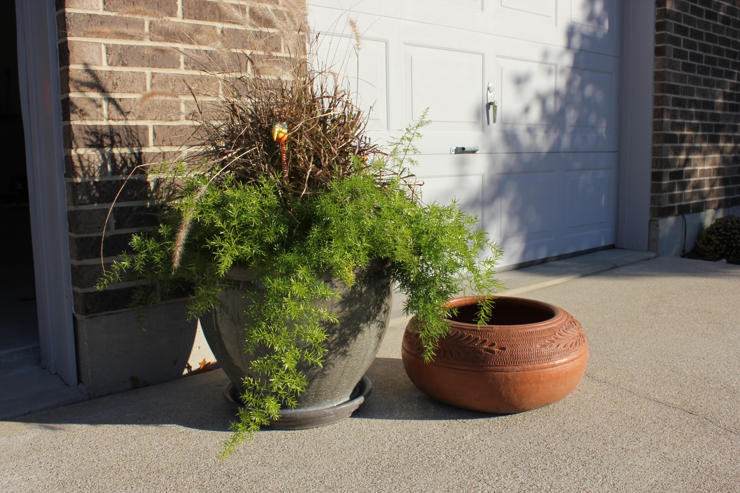 Glazed Ceramic Planter & Terra Cotta Garden Hose Pot