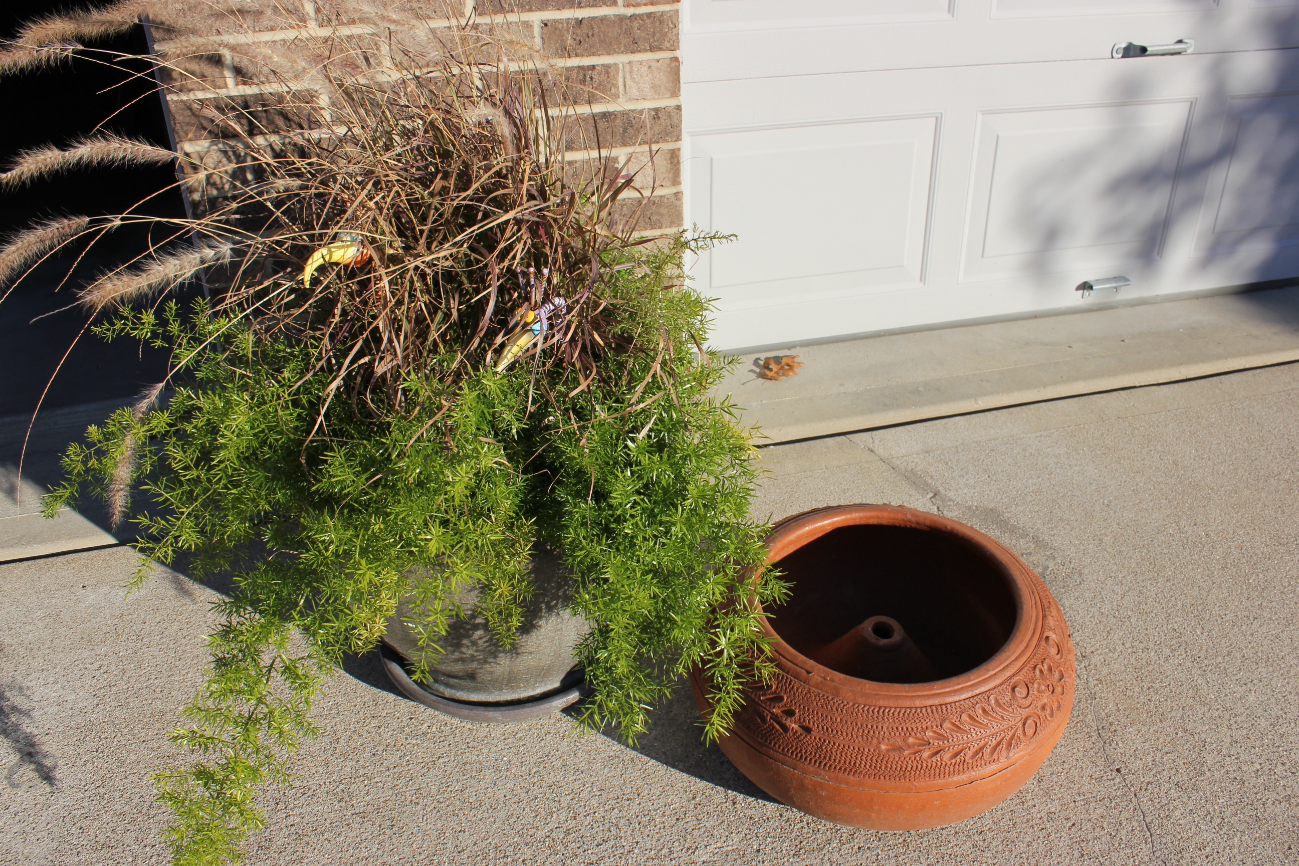 Glazed Ceramic Planter & Terra Cotta Garden Hose Pot