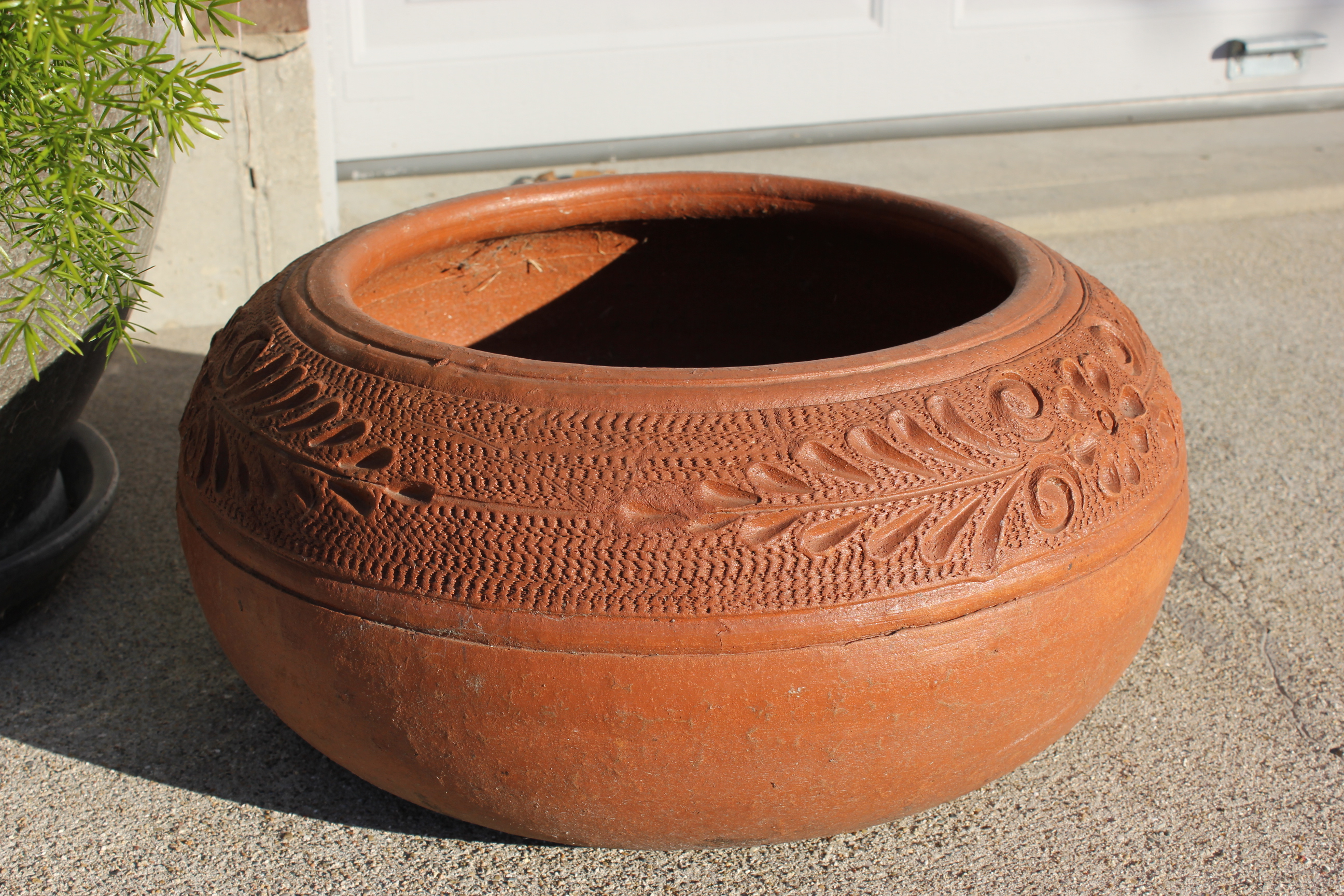 Glazed Ceramic Planter & Terra Cotta Garden Hose Pot