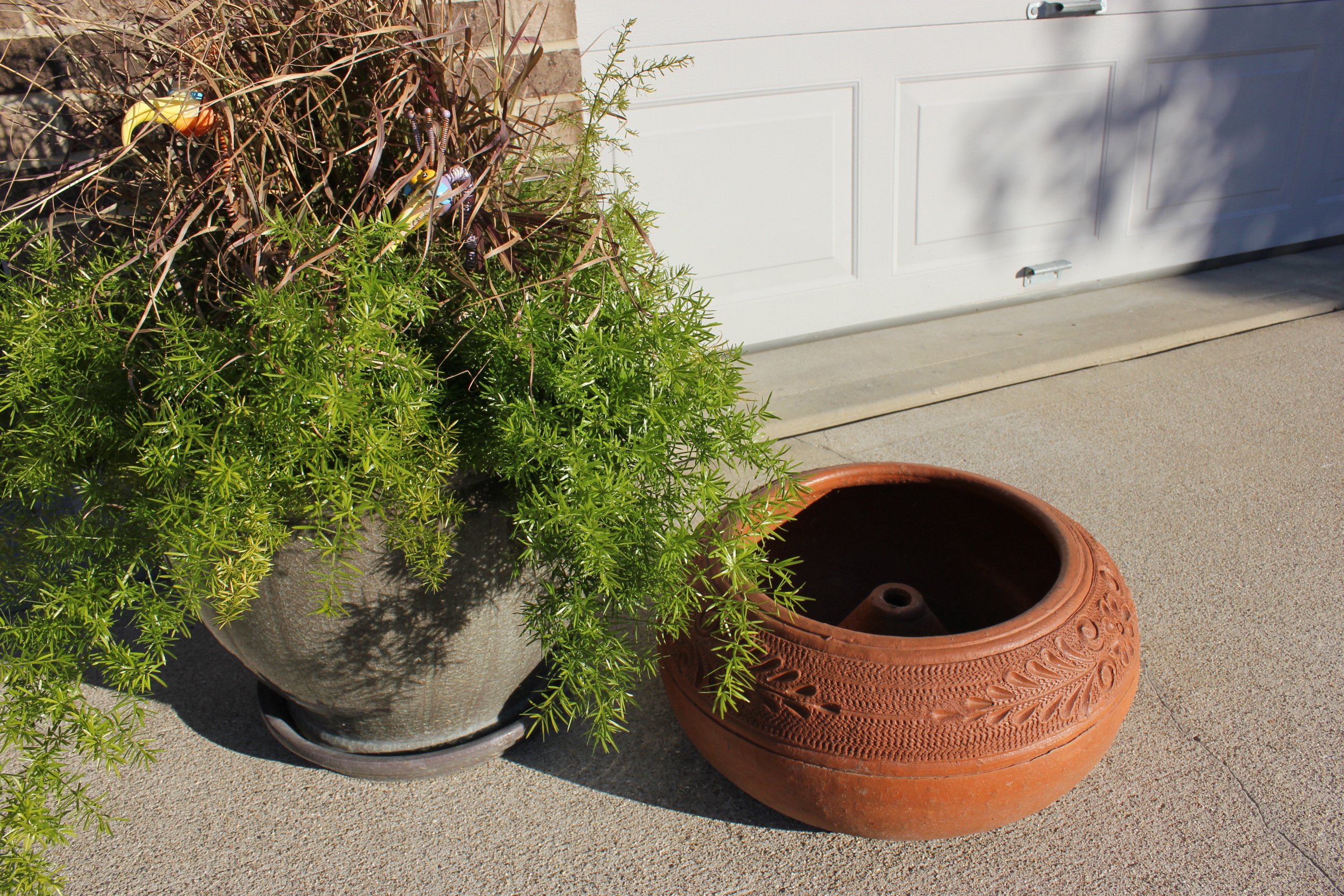 Glazed Ceramic Planter & Terra Cotta Garden Hose Pot