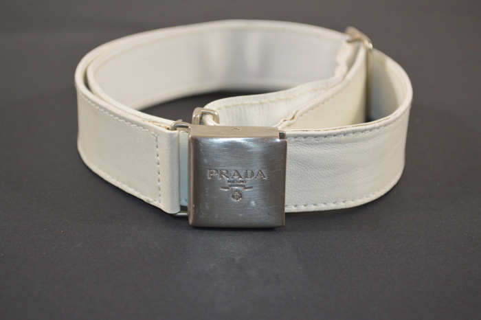 White Leather Prada Belt - Adjusable