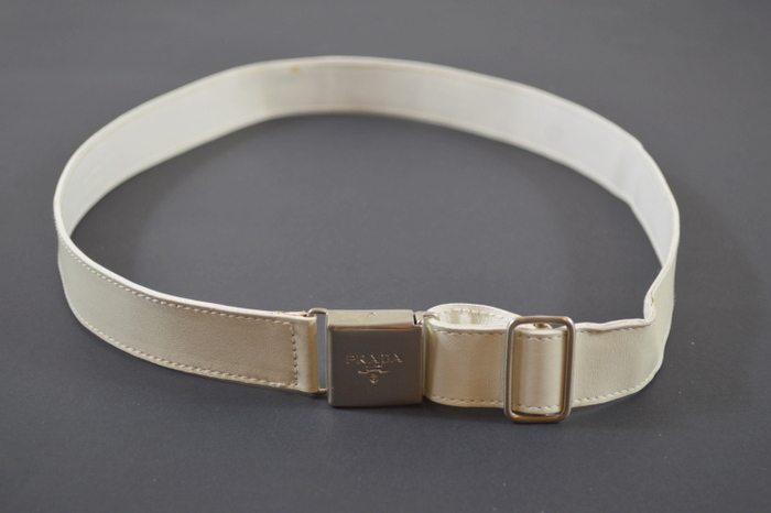 White Leather Prada Belt - Adjusable