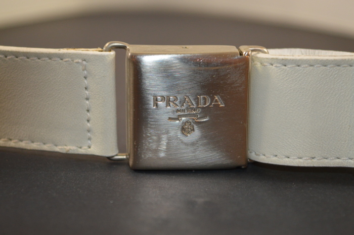 White Leather Prada Belt - Adjusable