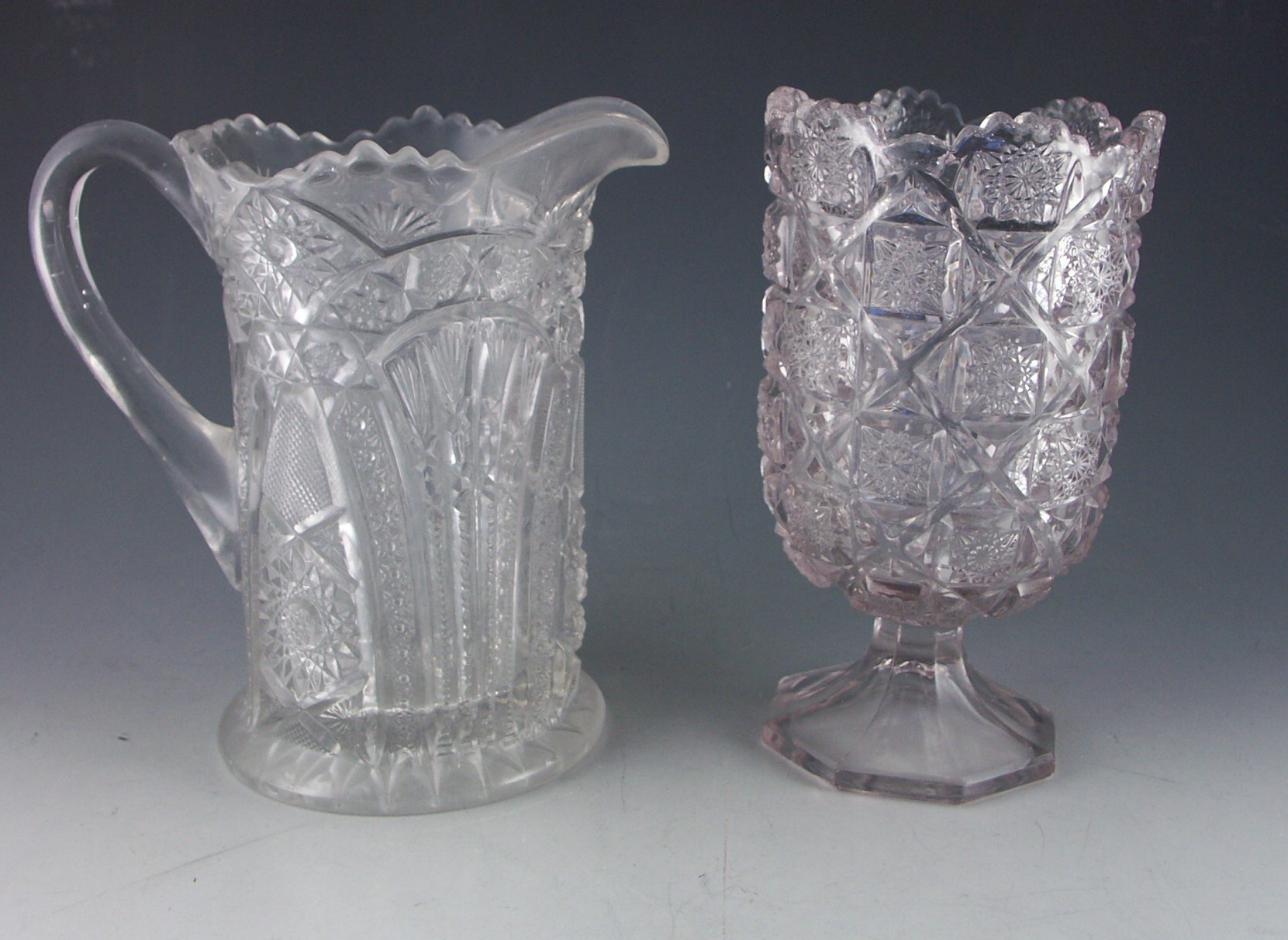 Two Vintage Pressed Glass Items - Pitcher and Vase