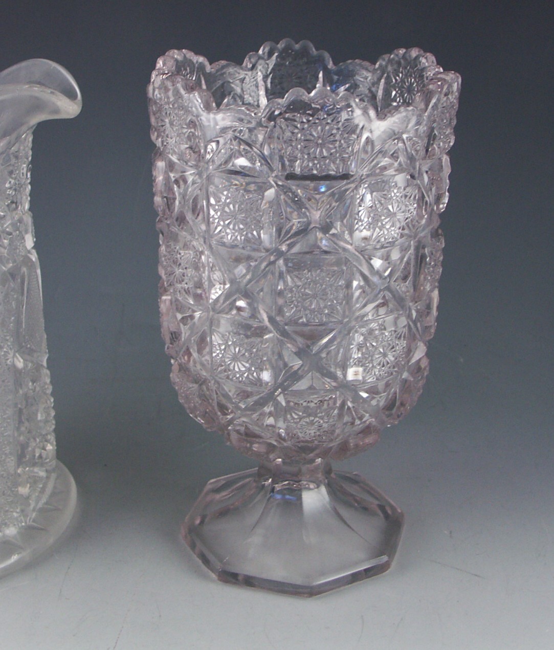 Two Vintage Pressed Glass Items - Pitcher and Vase