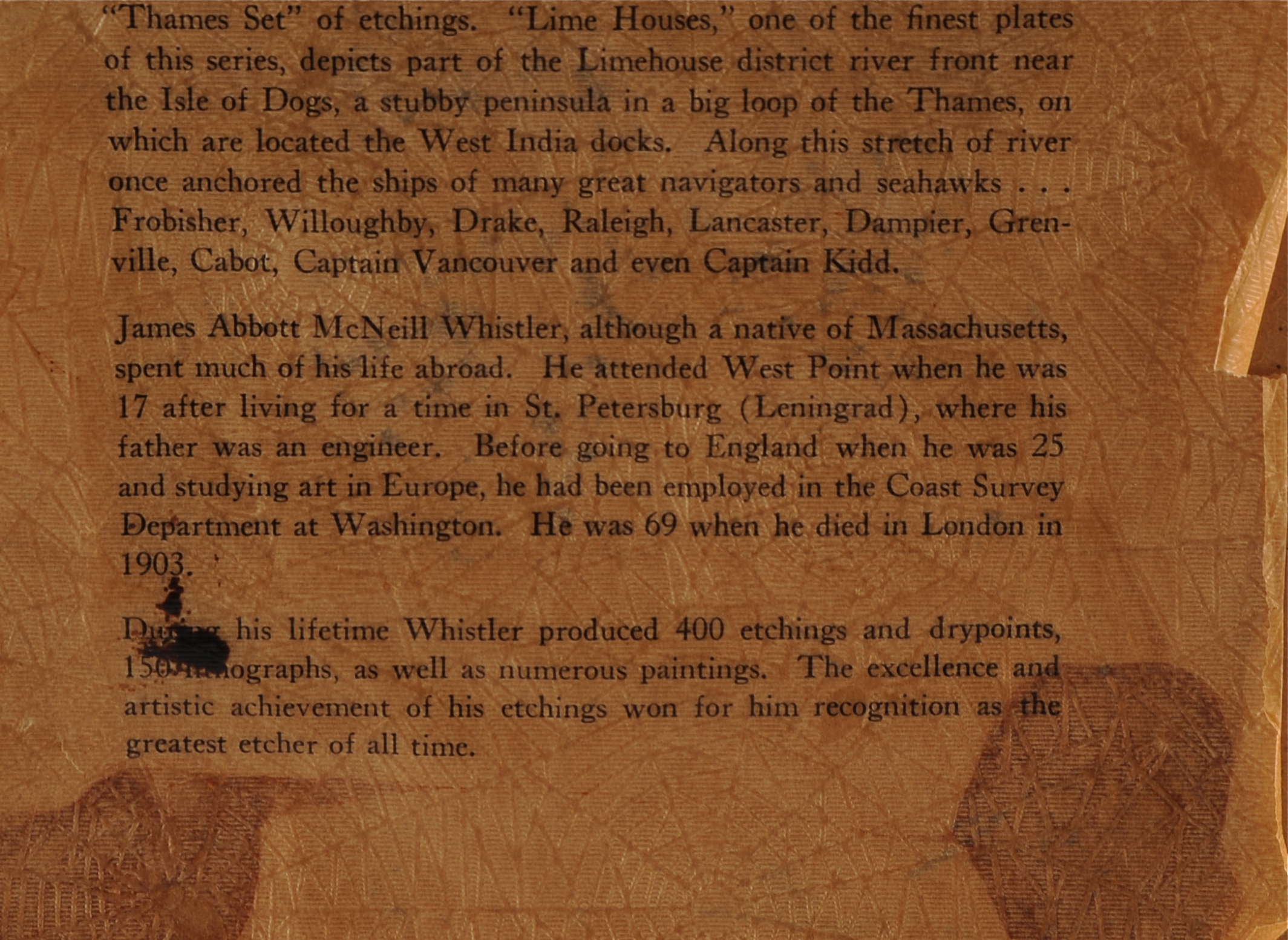 Whistler Etching of Thames Waterfront