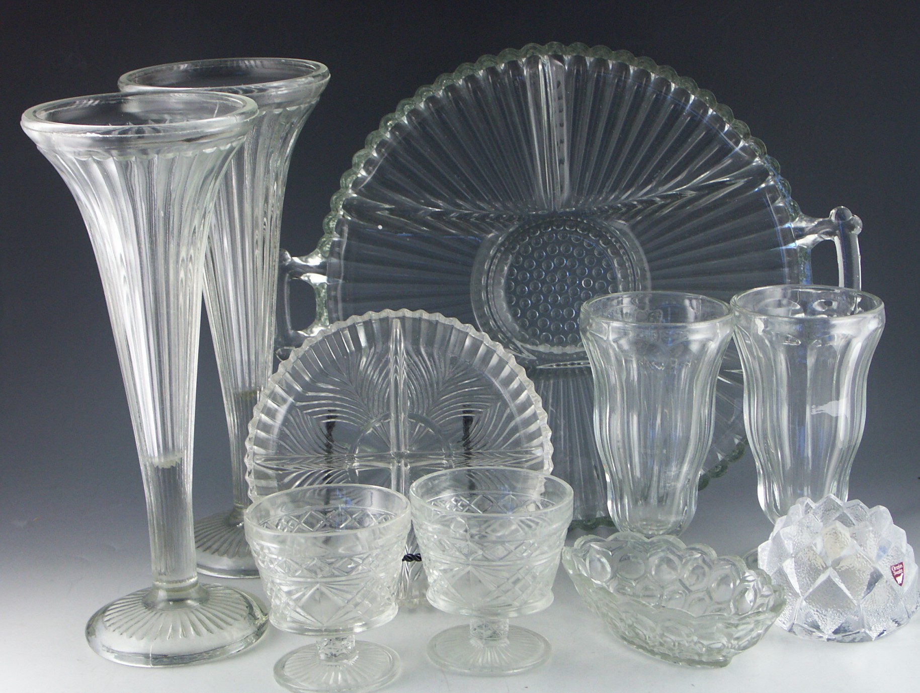 Shelf Lot of Vintage Pressed Glass and Crystal Items