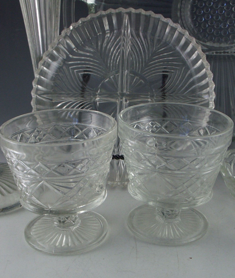 Shelf Lot of Vintage Pressed Glass and Crystal Items
