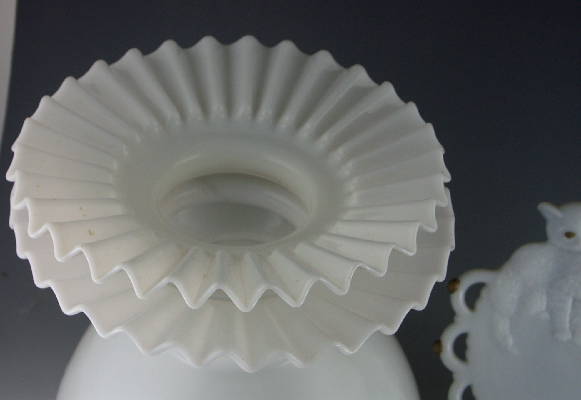 Shelf Lot of White Milk Glass Decorative Items