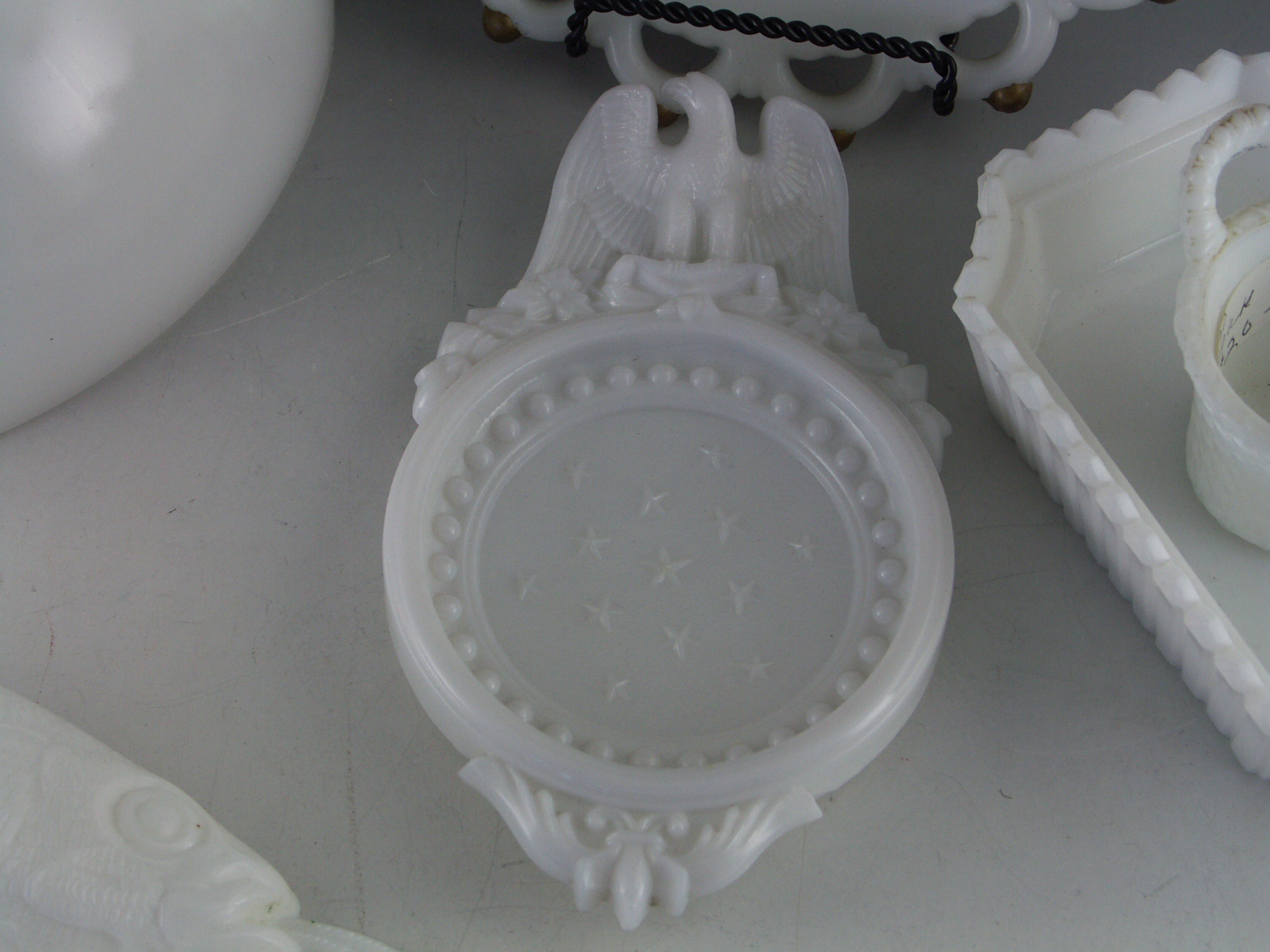Shelf Lot of White Milk Glass Decorative Items
