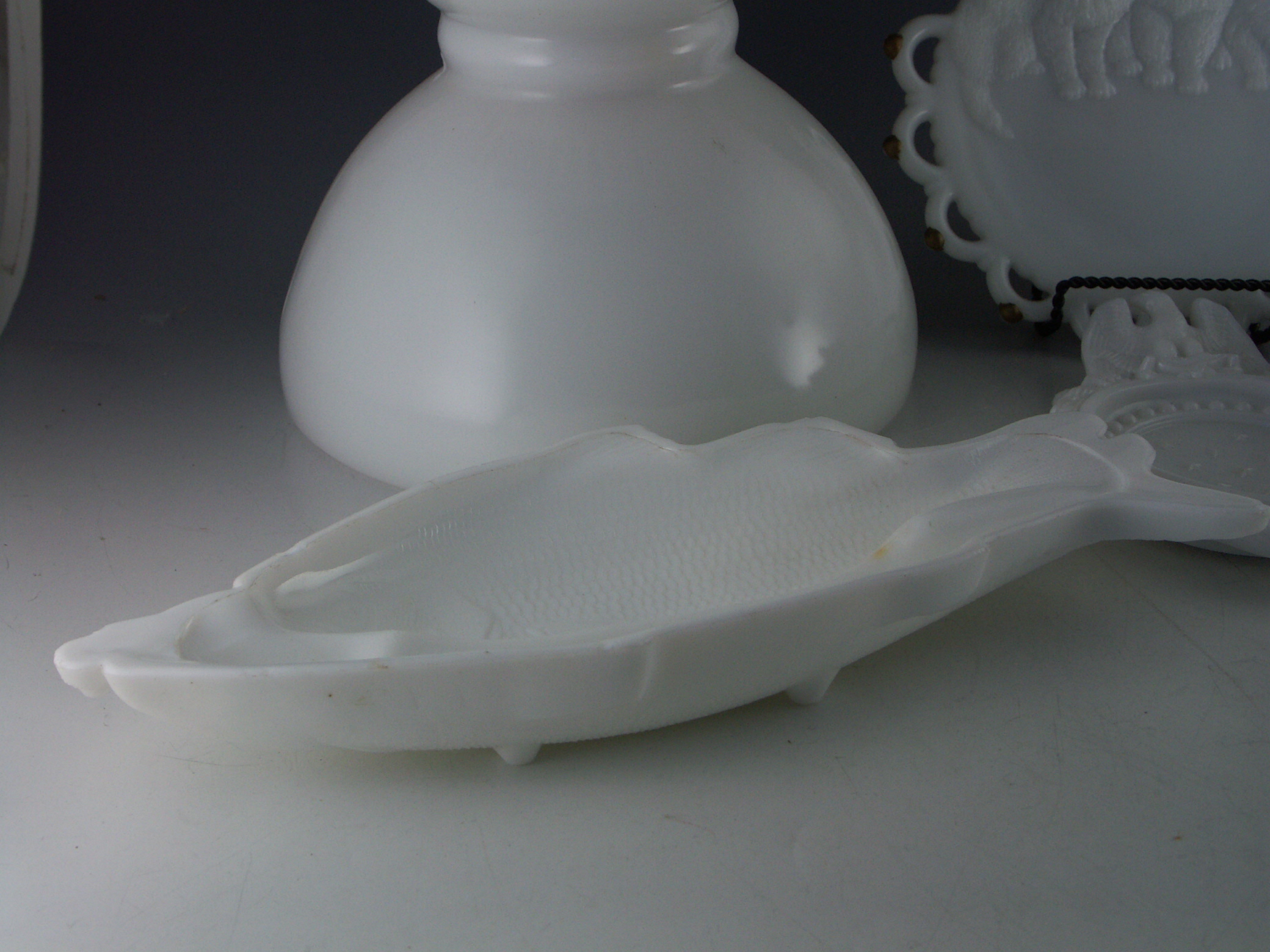 Shelf Lot of White Milk Glass Decorative Items