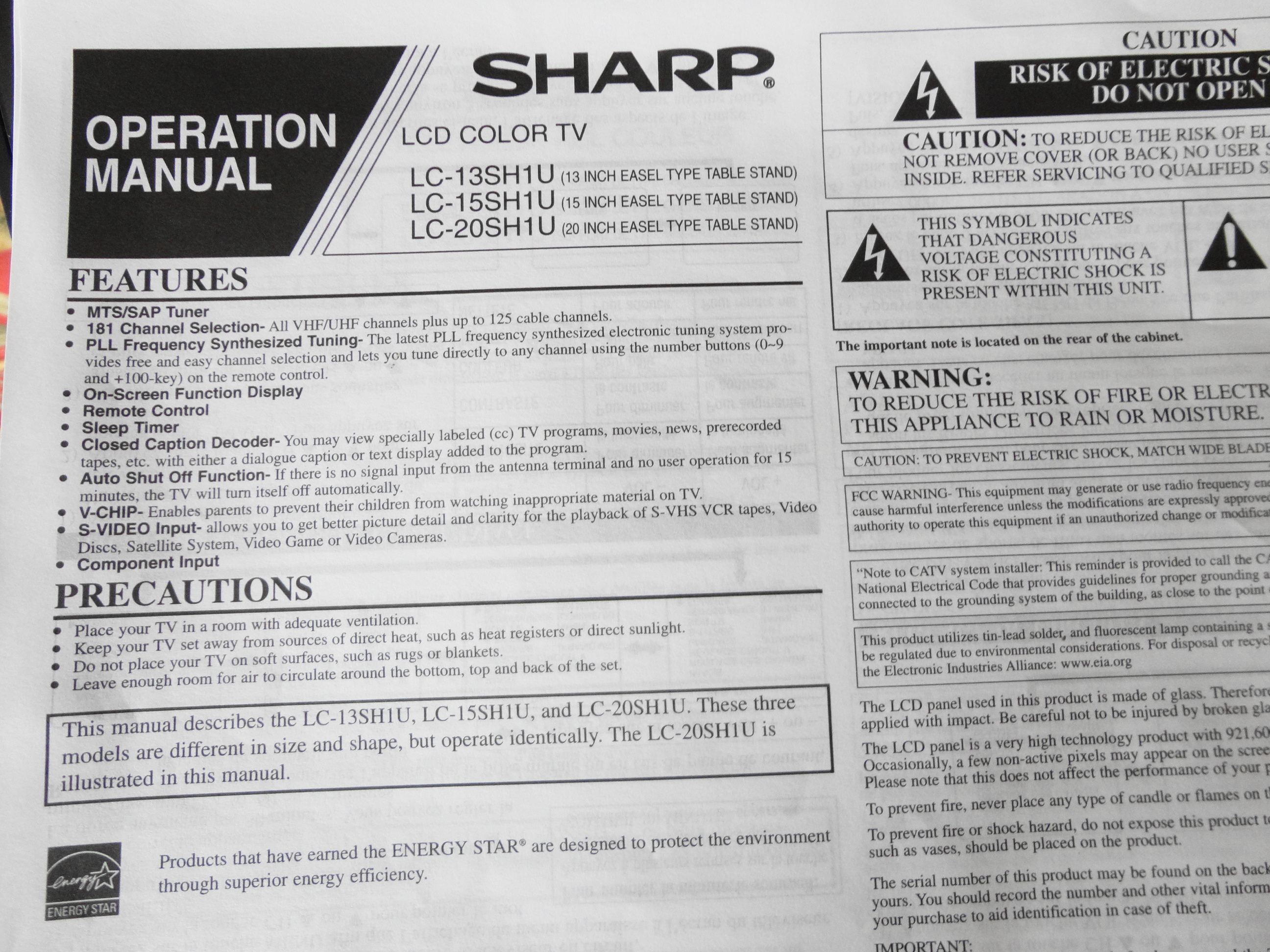 Sharp Color TV with Cast Metal Stand