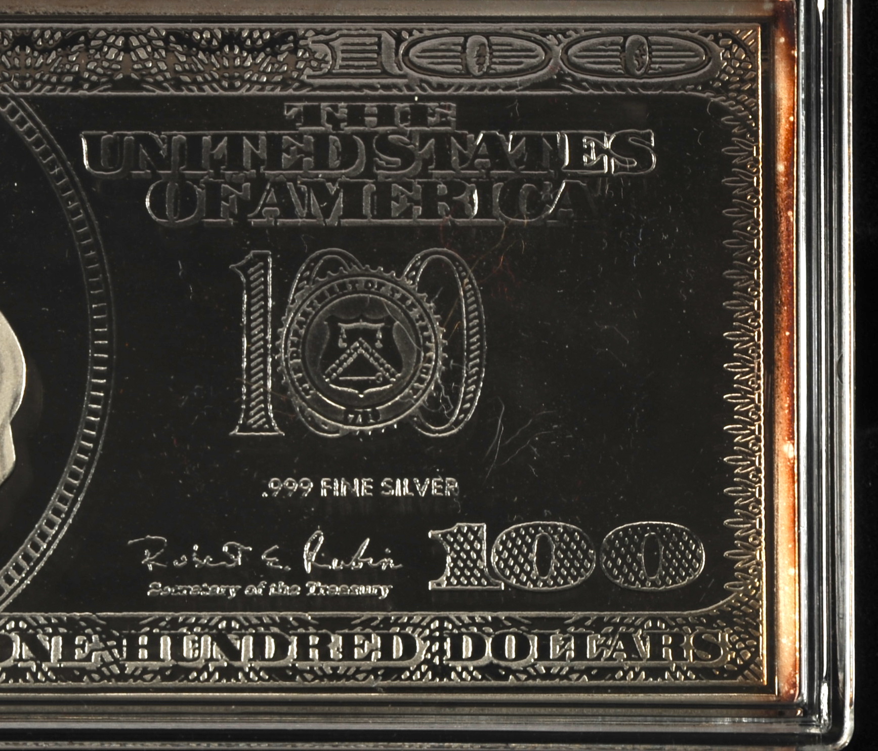 1999 $100 silver proof from the Washington Mint.