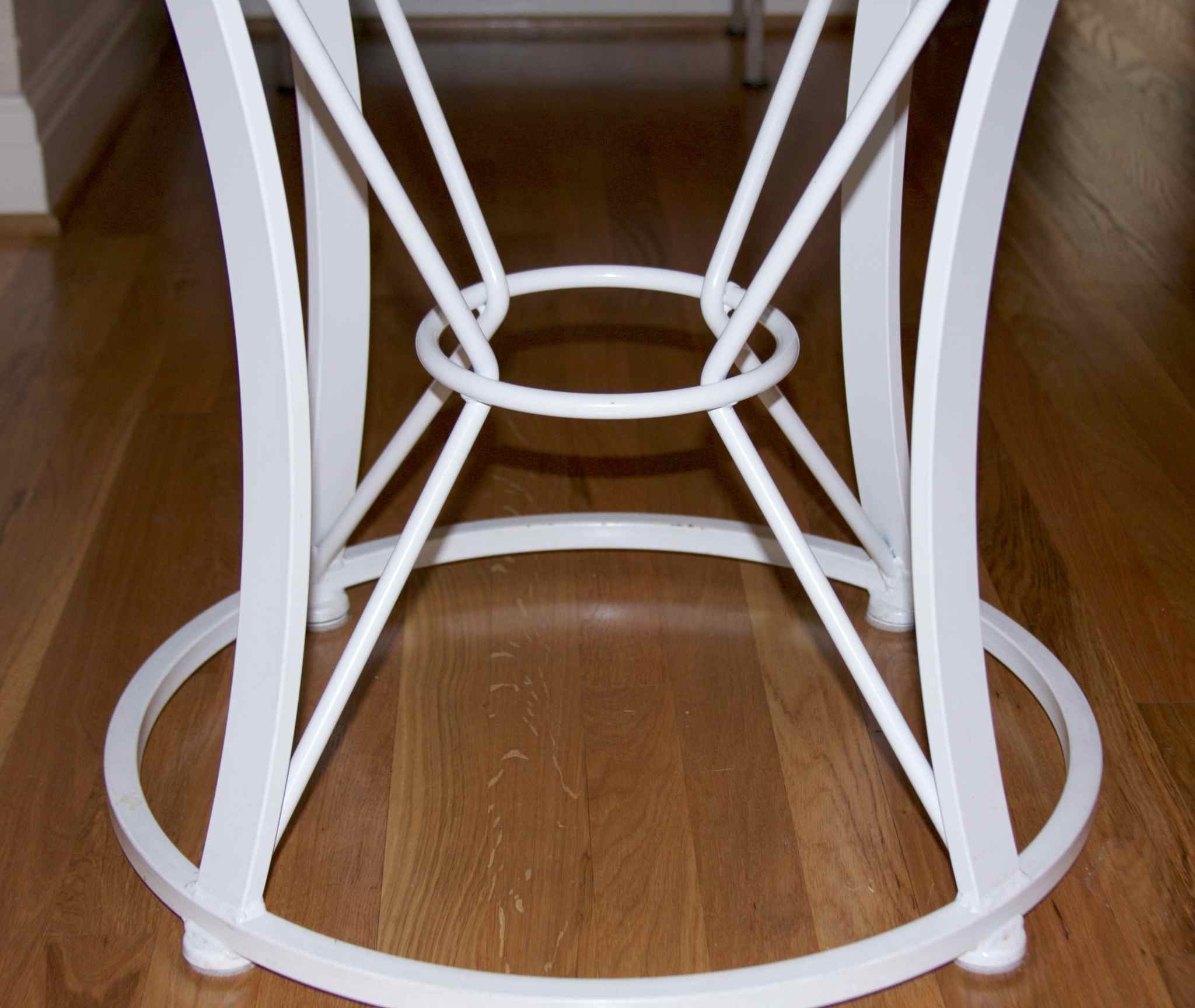 Glass Top Table with Contemporary White Metal Base 