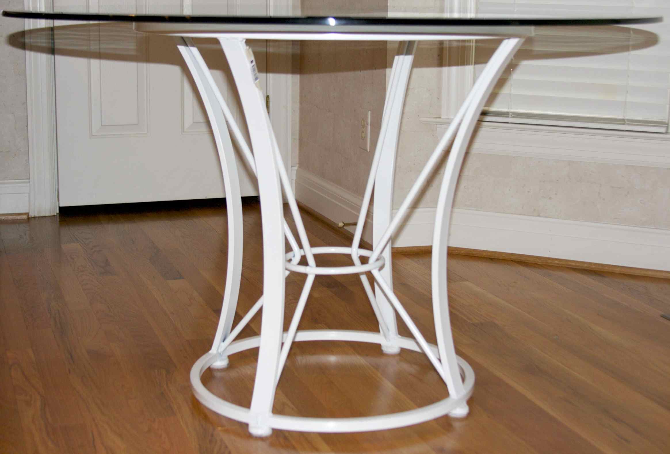 Glass Top Table with Contemporary White Metal Base 