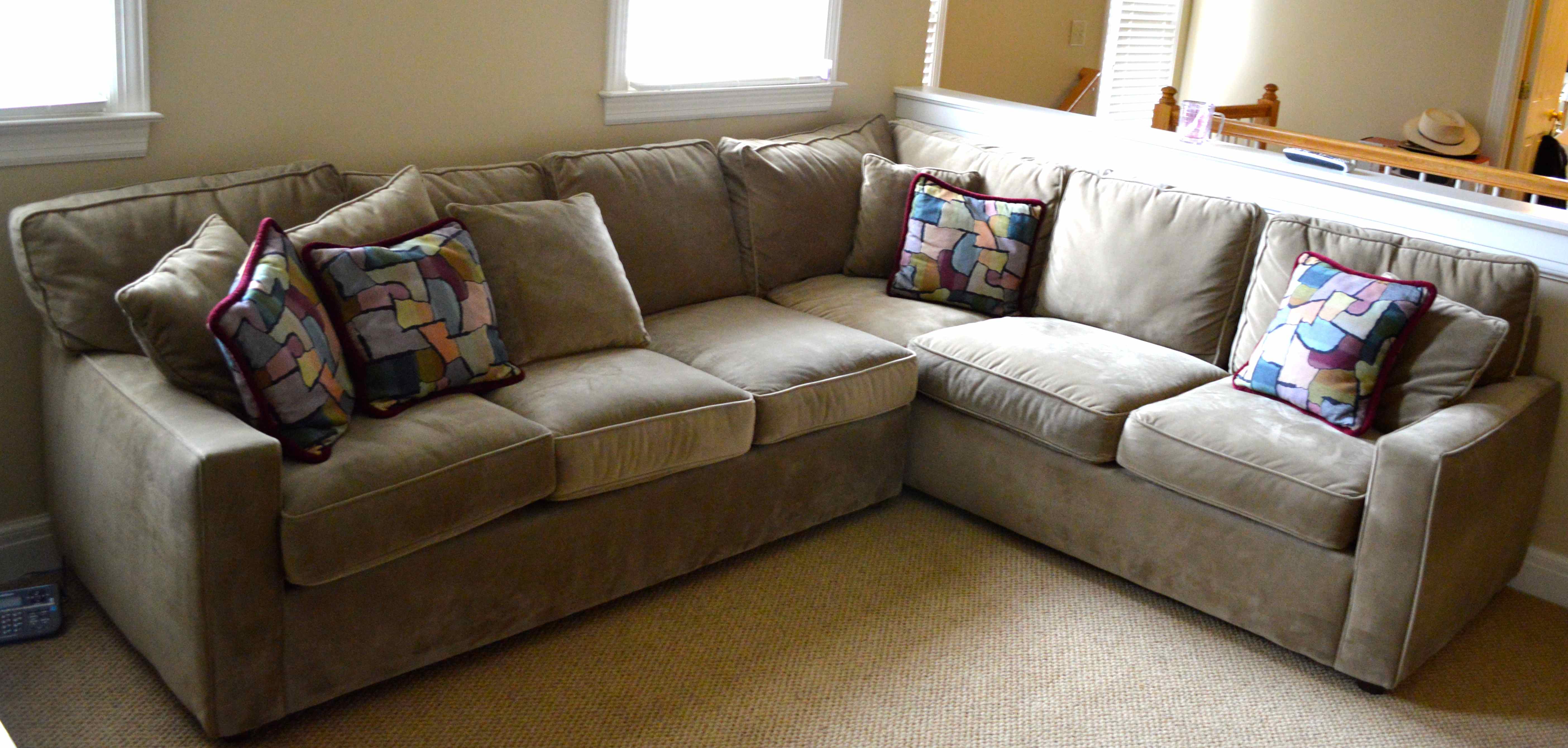Tan Microfiber Sectional Sofa "L" with Matching Throw Pillows