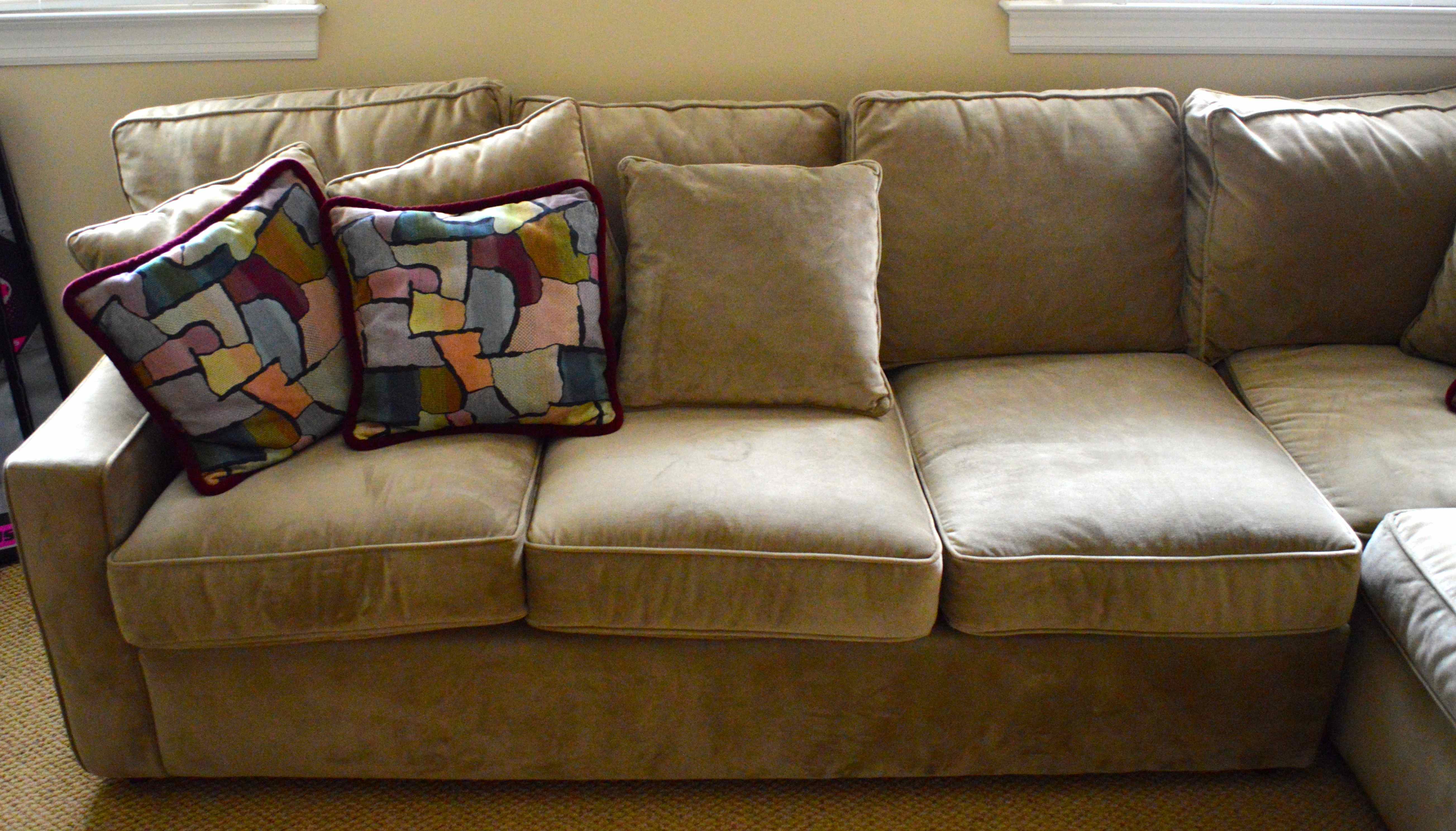 Tan Microfiber Sectional Sofa "L" with Matching Throw Pillows