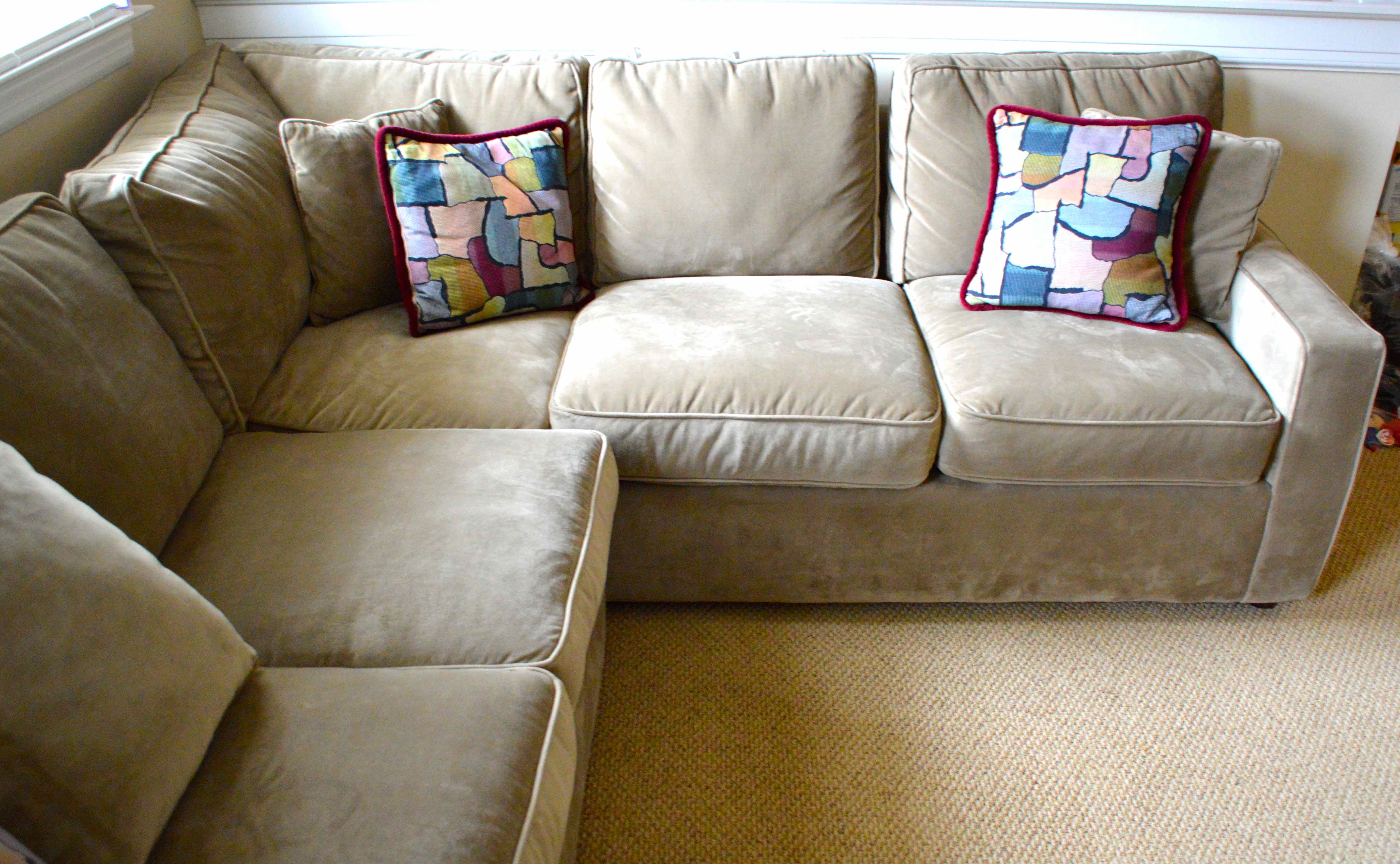 Tan Microfiber Sectional Sofa "L" with Matching Throw Pillows