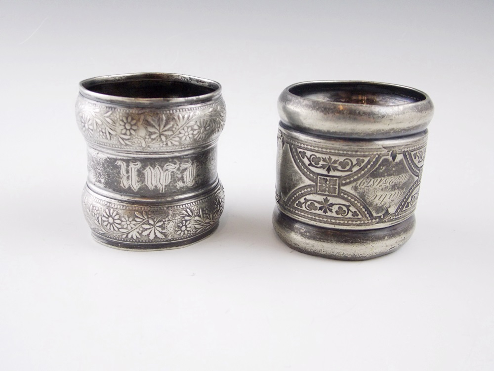 A Paul Revere Reproduction Silverplate Bowl Filled with 13 Vintage napkin Rings