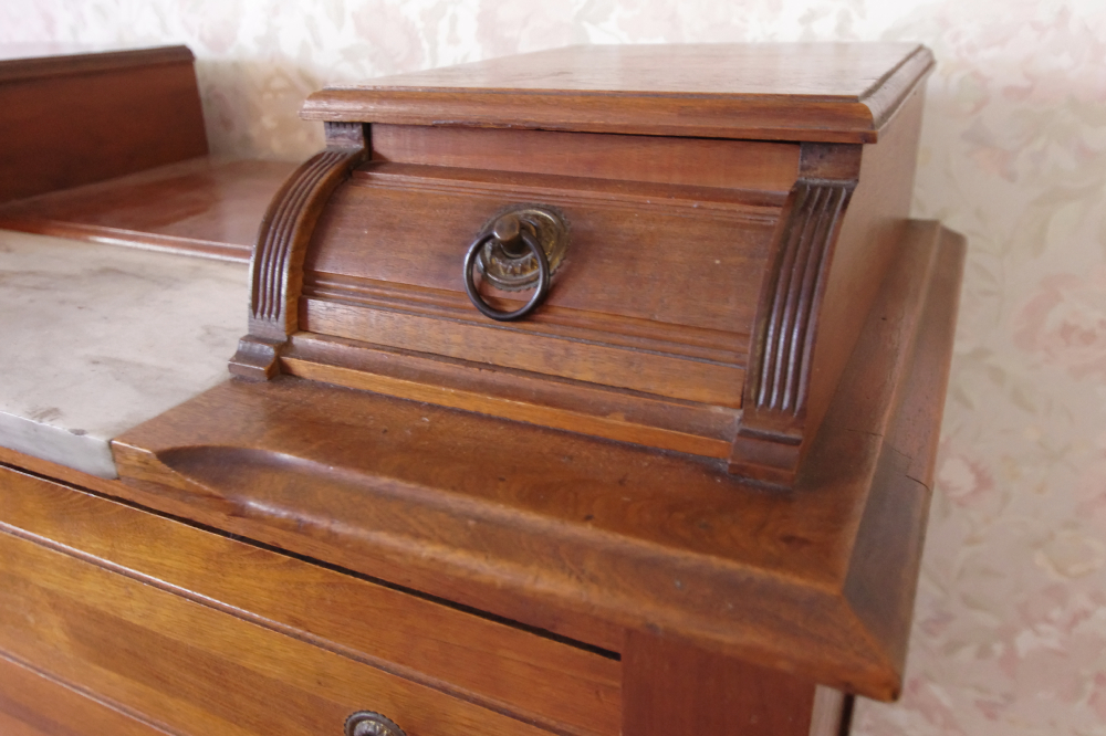 Victorian Dresser with Step Back Glove Drawers and Marble Inset to Top