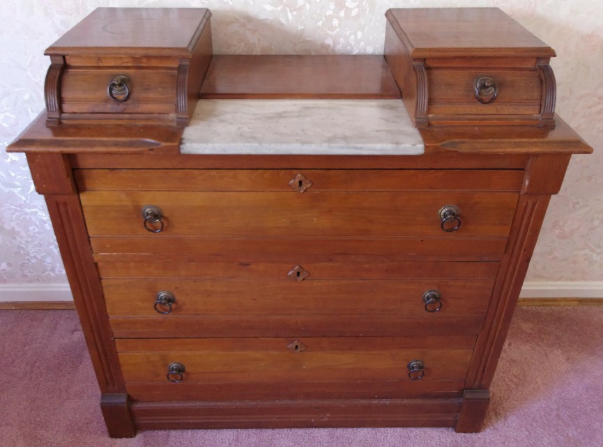 Victorian Dresser with Step Back Glove Drawers and Marble Inset to Top