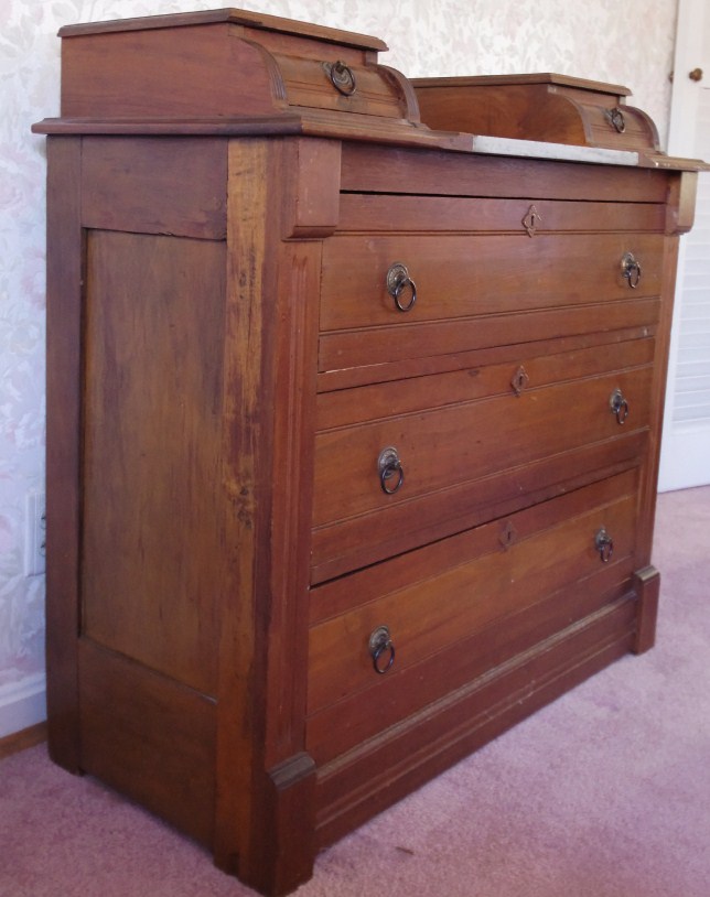 Victorian Dresser with Step Back Glove Drawers and Marble Inset to Top