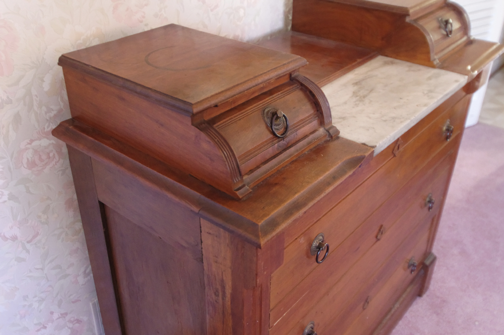 Victorian Dresser with Step Back Glove Drawers and Marble Inset to Top
