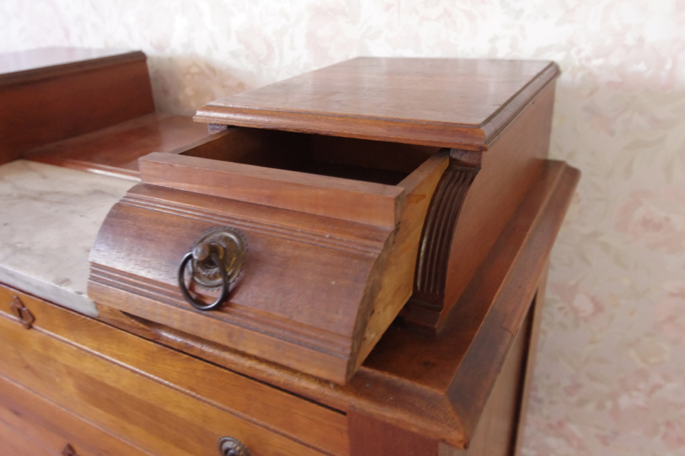 Victorian Dresser with Step Back Glove Drawers and Marble Inset to Top