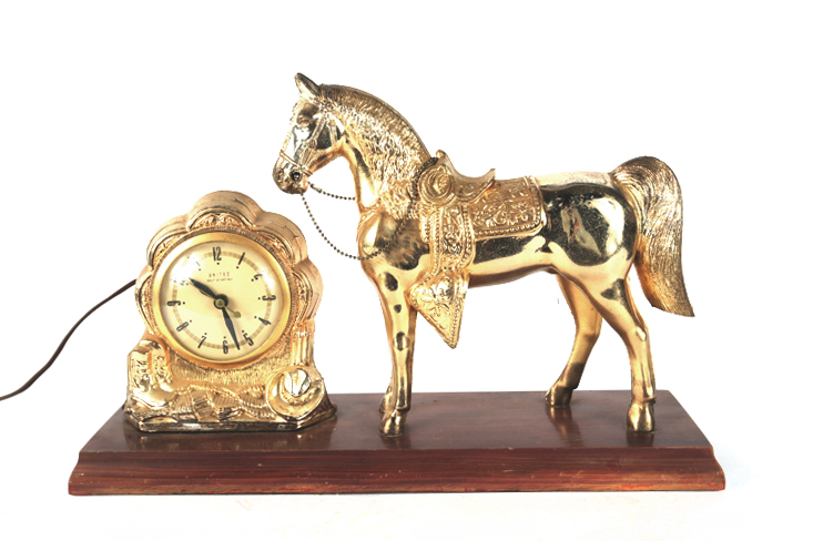 Vintage Brass United Horse Clock